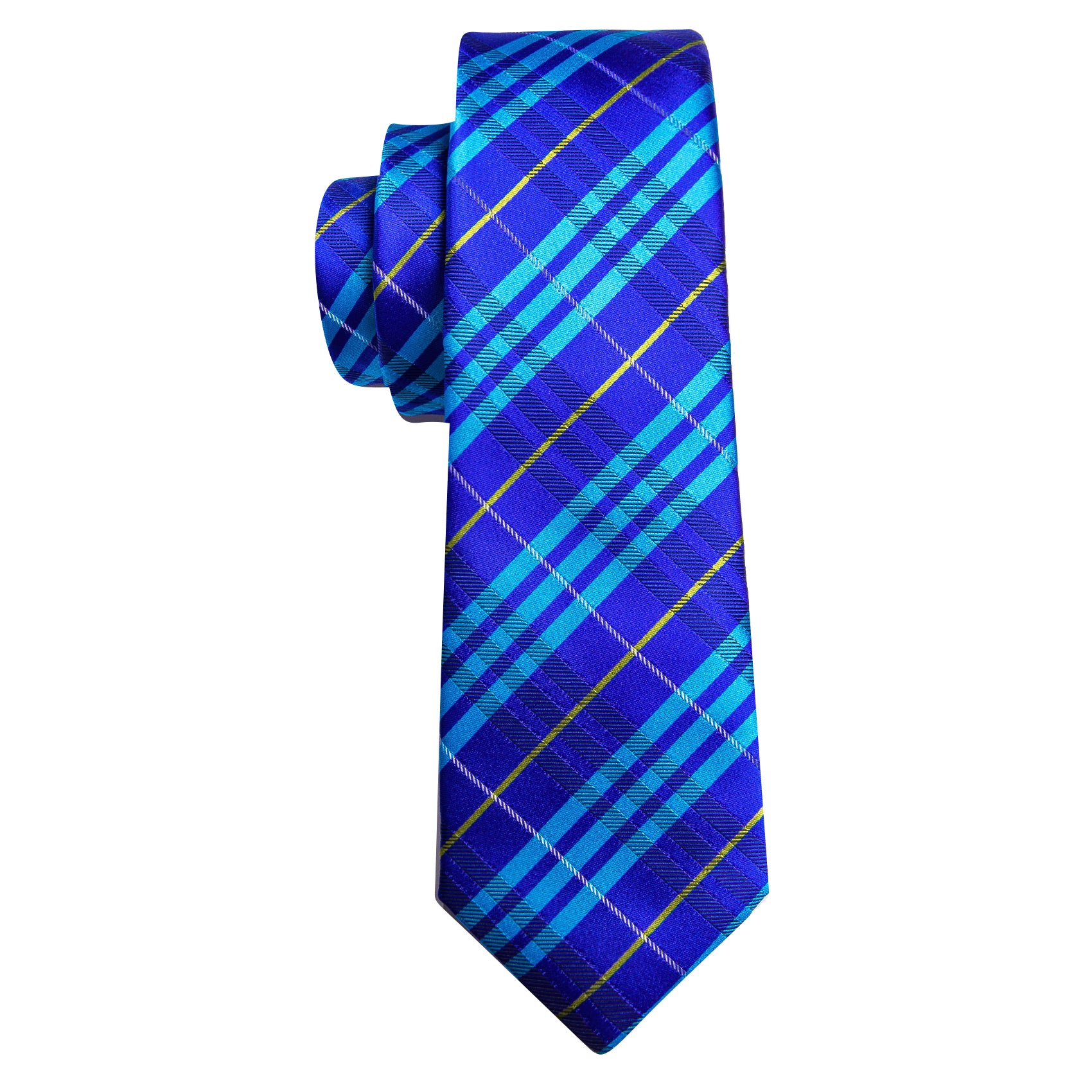 Bright Blue Striped Silk Tie Pocket Square Cufflinks Set
