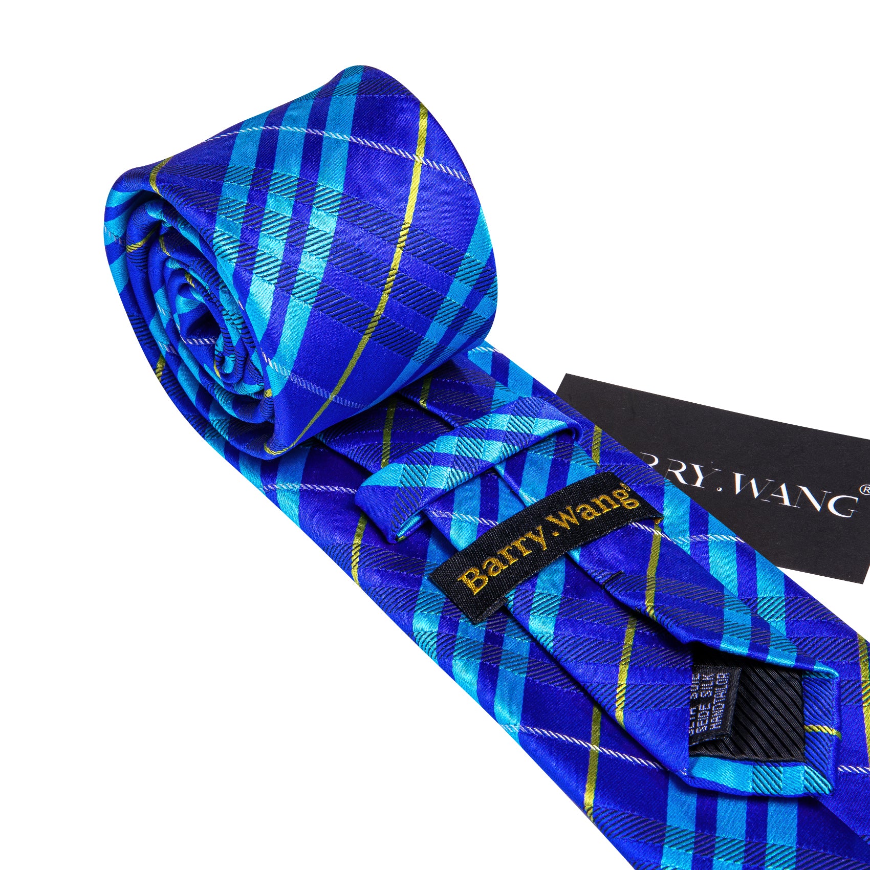 Royal Blue Necktie Sky blue stripes Yellow lines pattern checkered Tie for men with black suit  white shirt 