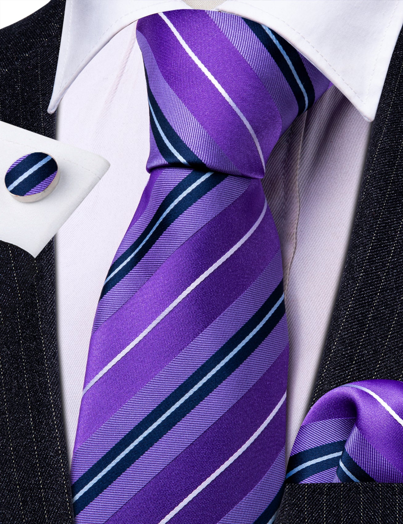 blue purple white silk tie