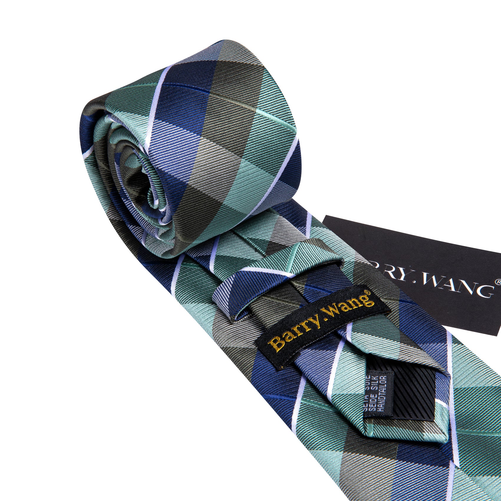 Blue Brown Sage Green white checkered men's  plaid necktie