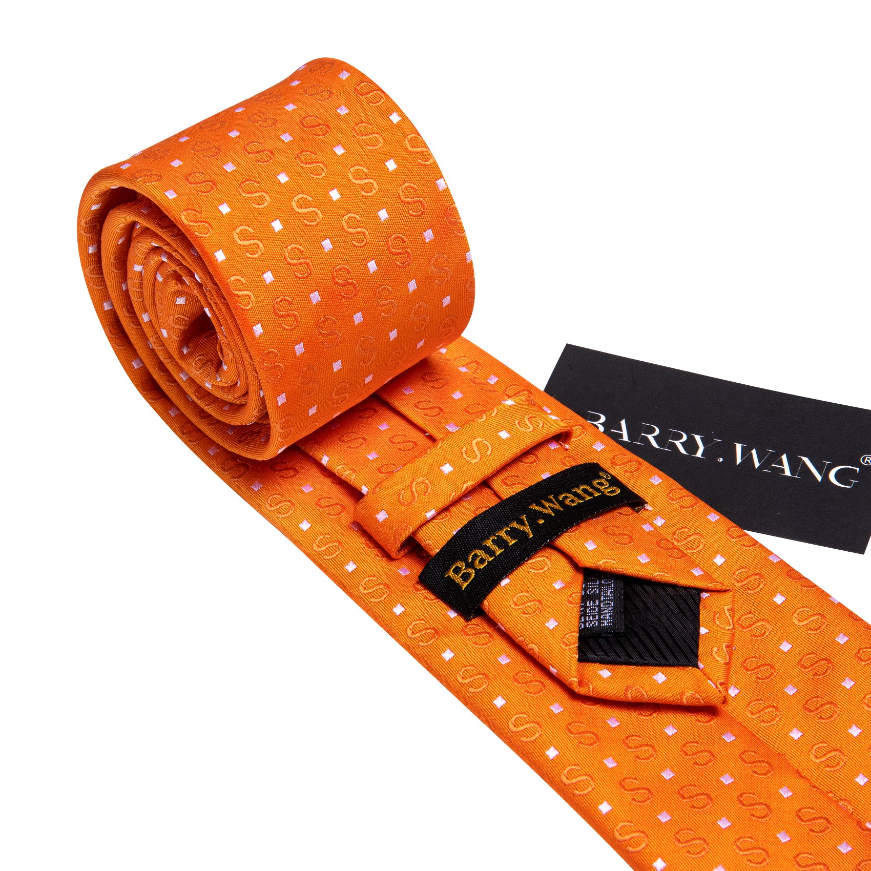 Orange White Floral Silk Tie Pocket Square Cufflinks Set