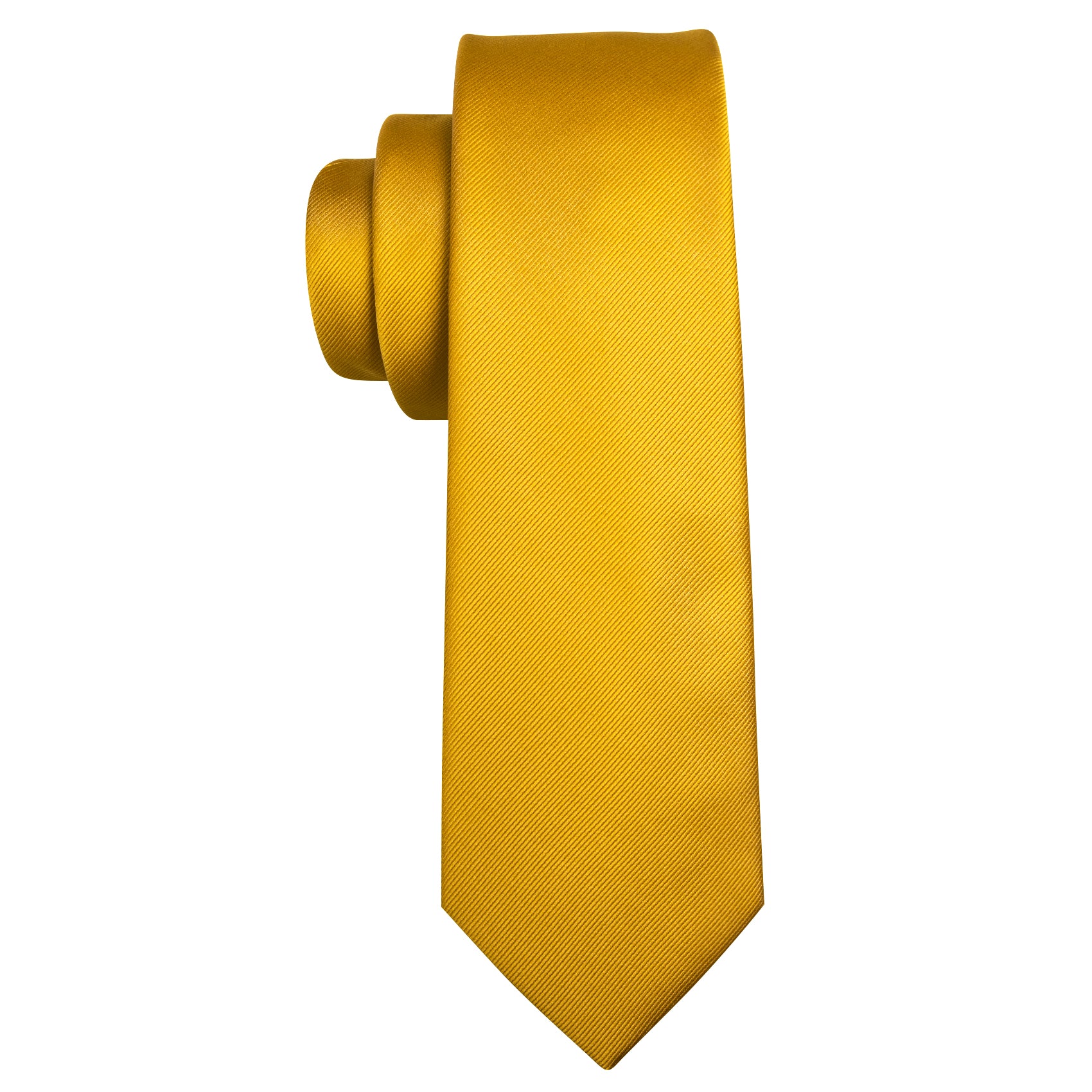 Gold Yellow Solid Silk Tie Pocket Square Cufflinks Set