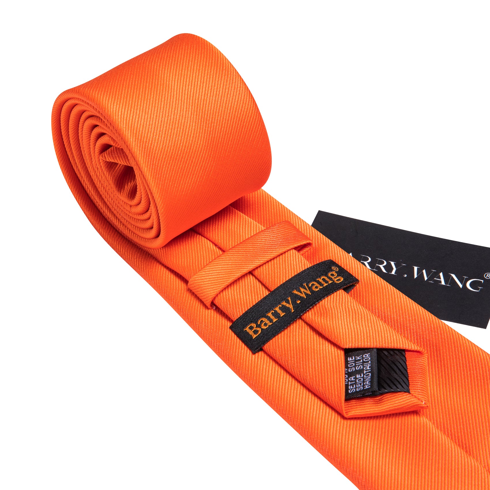 Bright Orange Solid Silk Tie Pocket Square Cufflinks Set