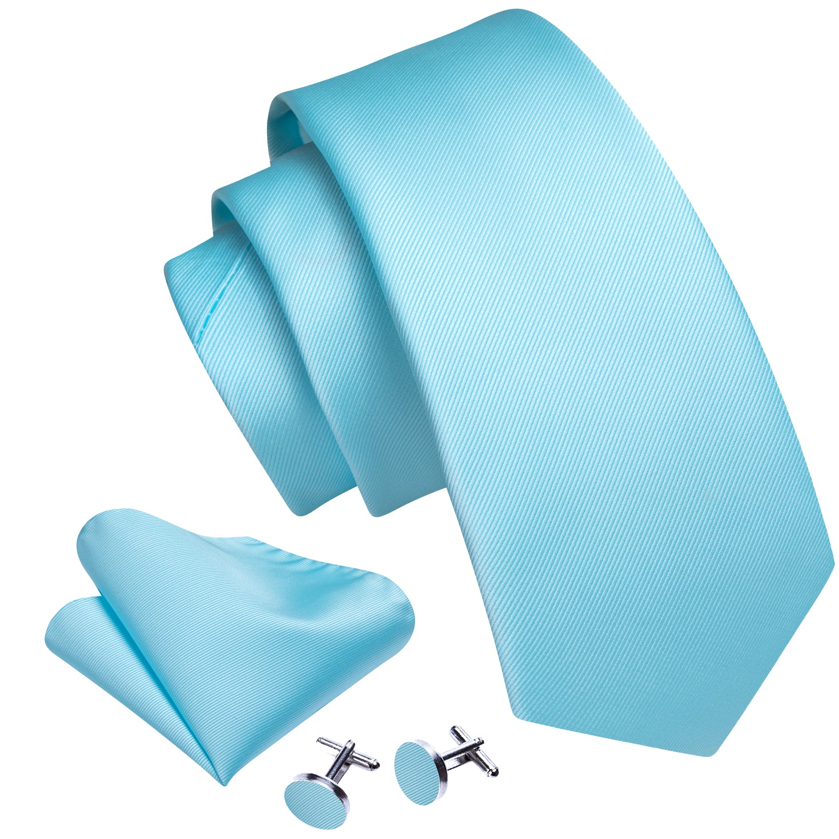 Sea Foam Solid Silk Tie Pocket Square Cufflinks Set