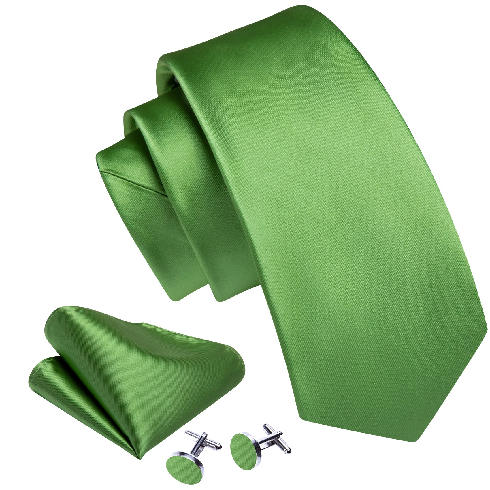  LimeGreen Cobalt Green Solid Silk Tie Handkerchief Cufflinks Set