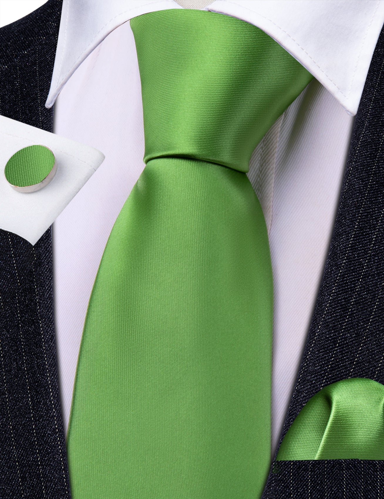 Cobalt Green Solid Silk Tie Handkerchief Cufflinks Set