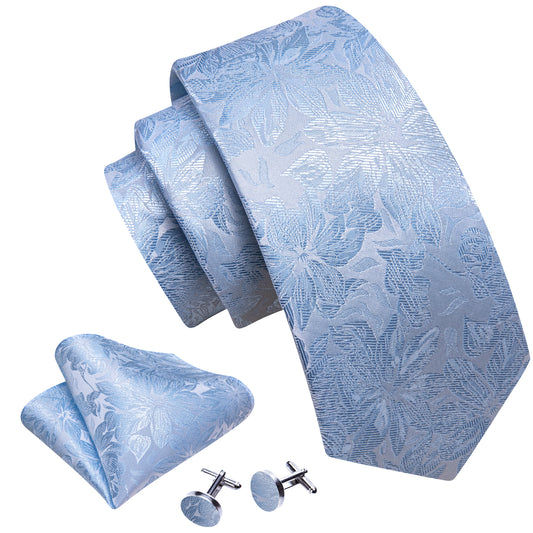 Barry. Wang BarryWang Light Blue Paisley Silk Tie Handkerchief Cufflinks Set