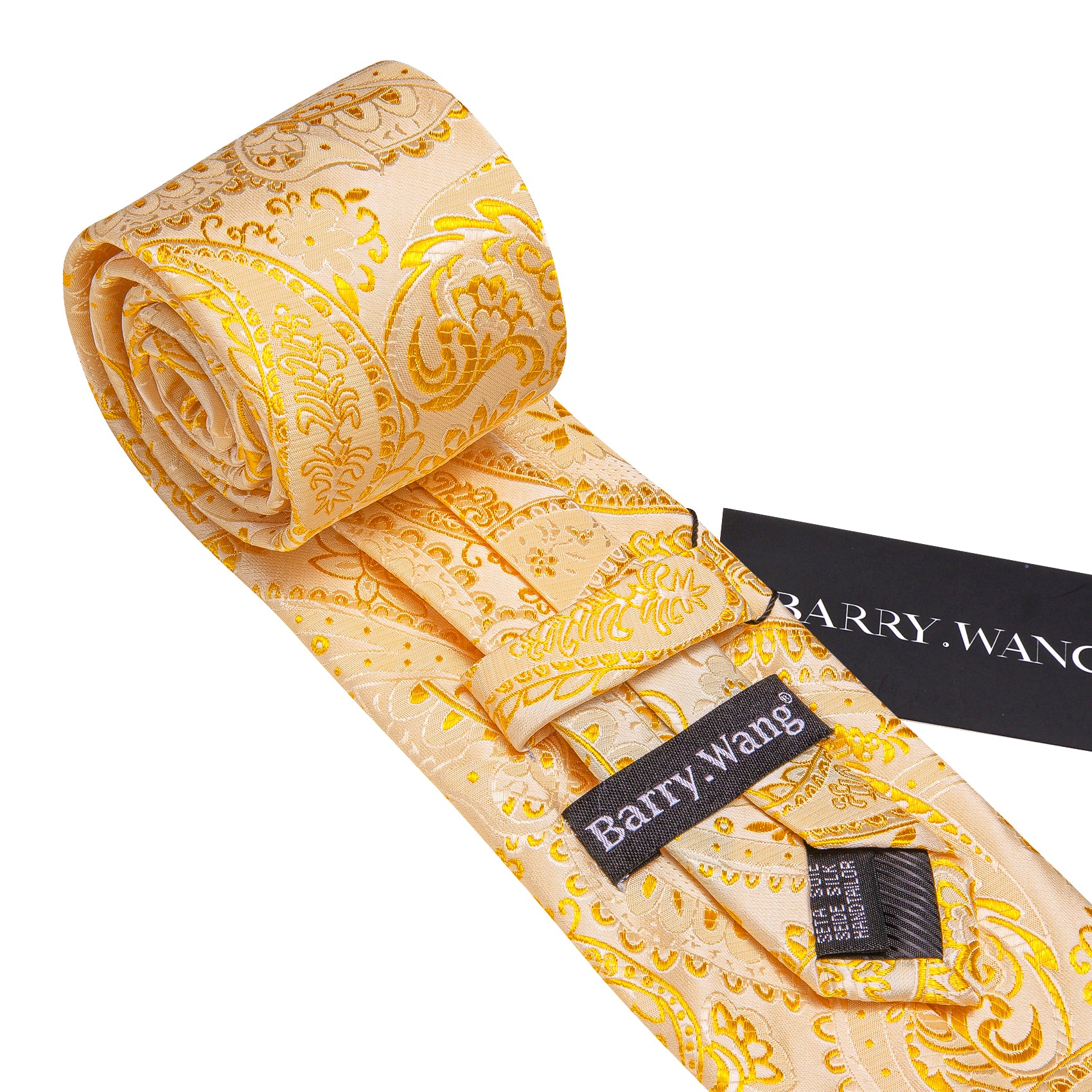New Orange Silver Paisley Silk Tie Handkerchief Cufflinks Set