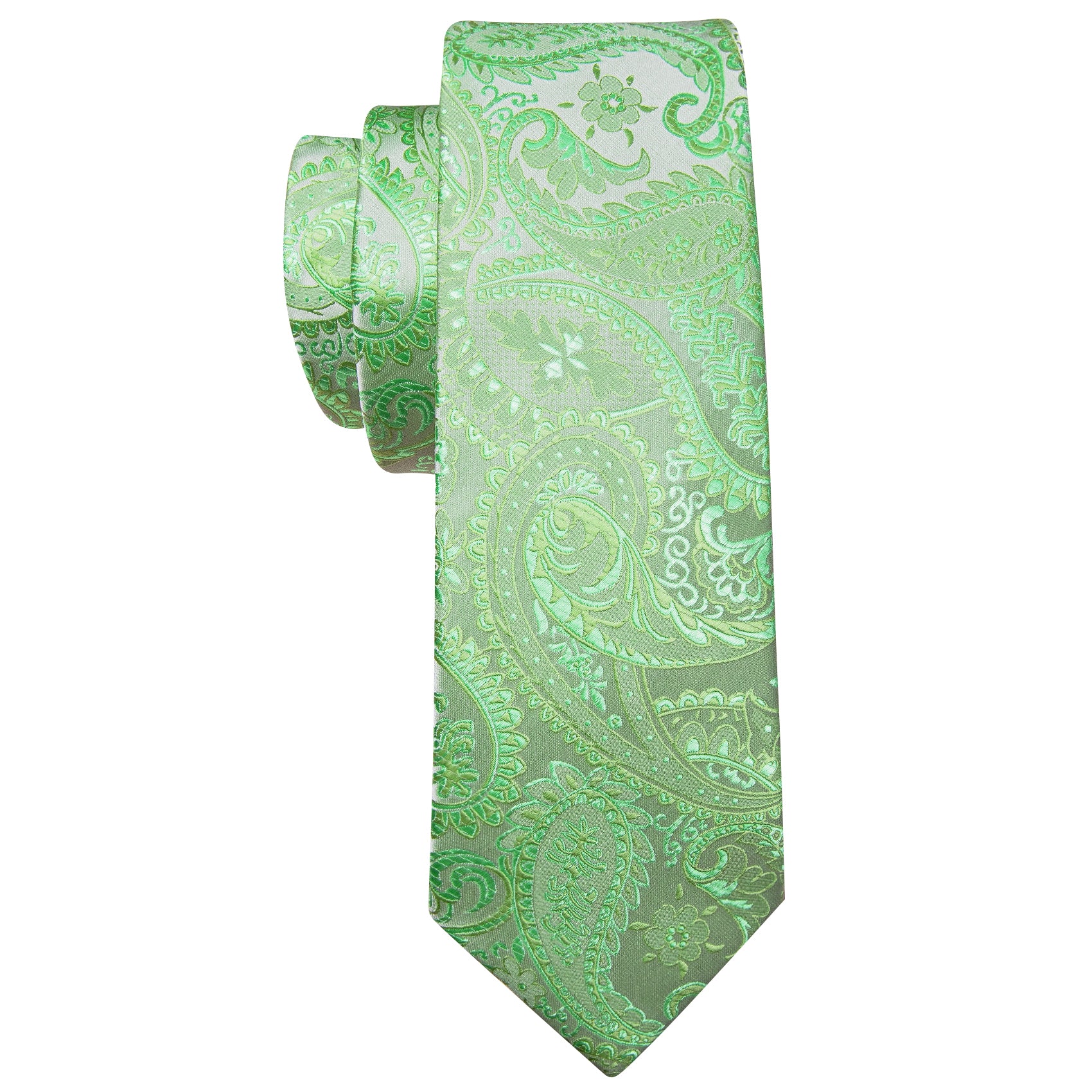 Light Green Paisley Silk Tie Handkerchief Cufflinks Set