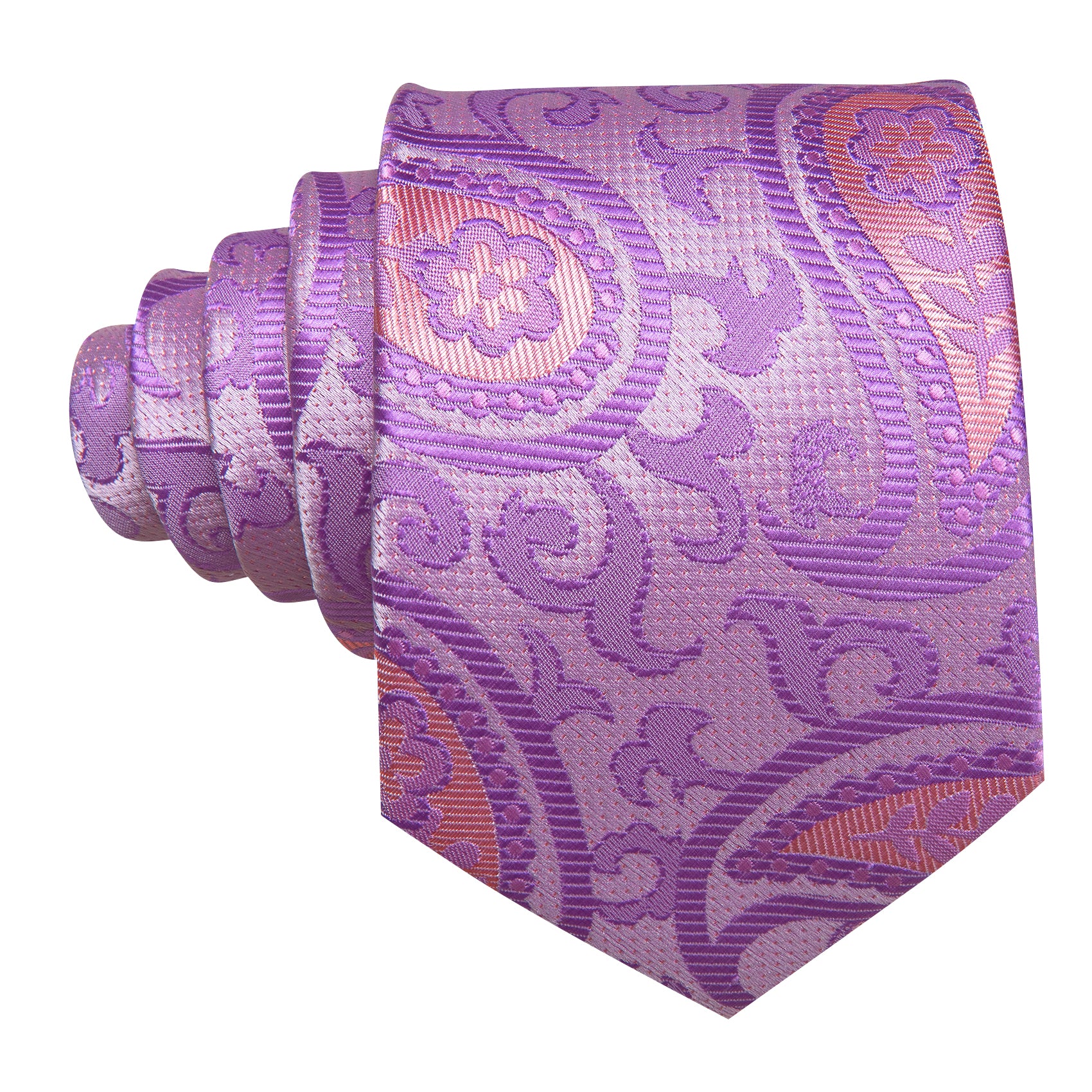 Purple Pink Paisley Silk Tie Handkerchief Cufflinks Set