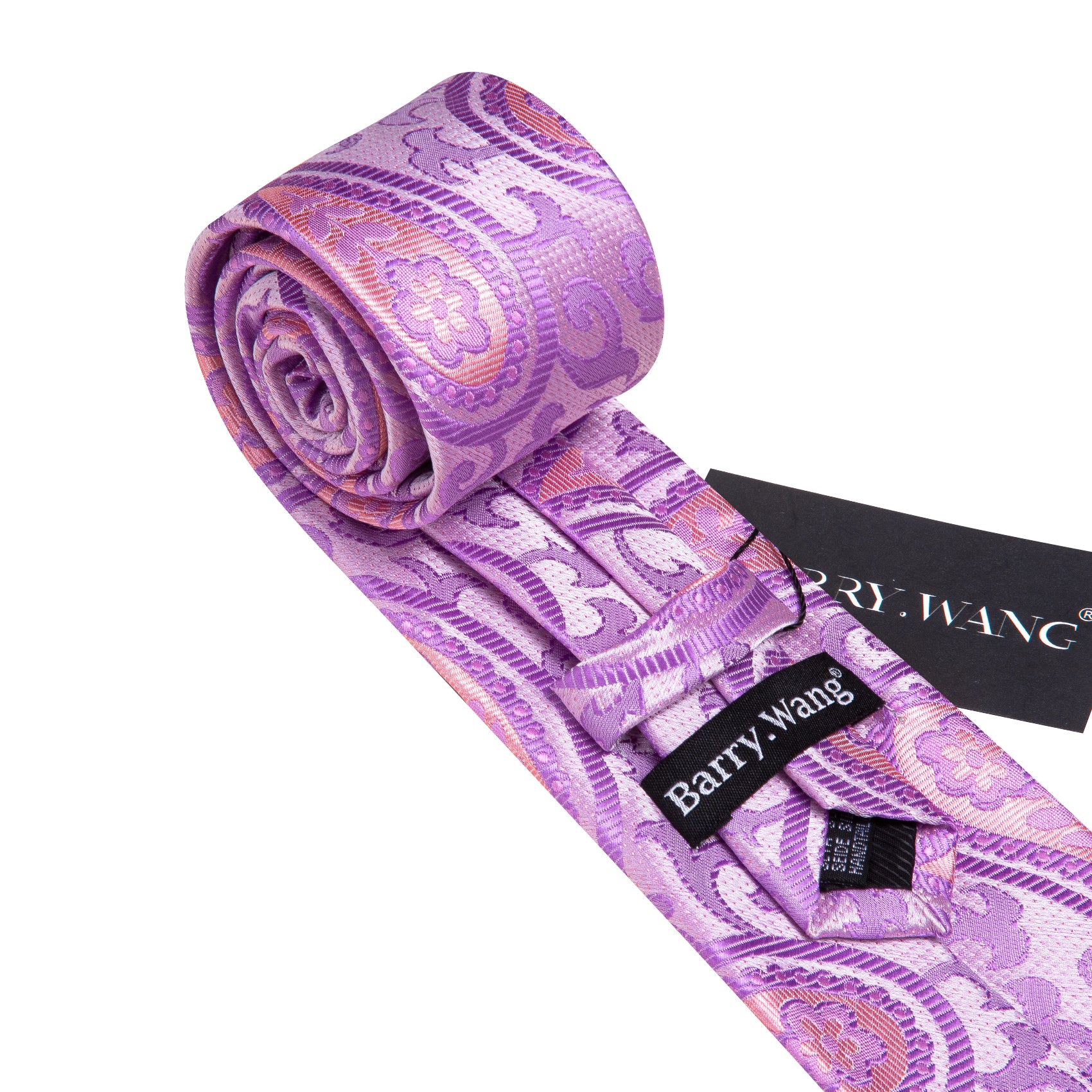 Purple Pink Paisley Silk Tie Handkerchief Cufflinks Set