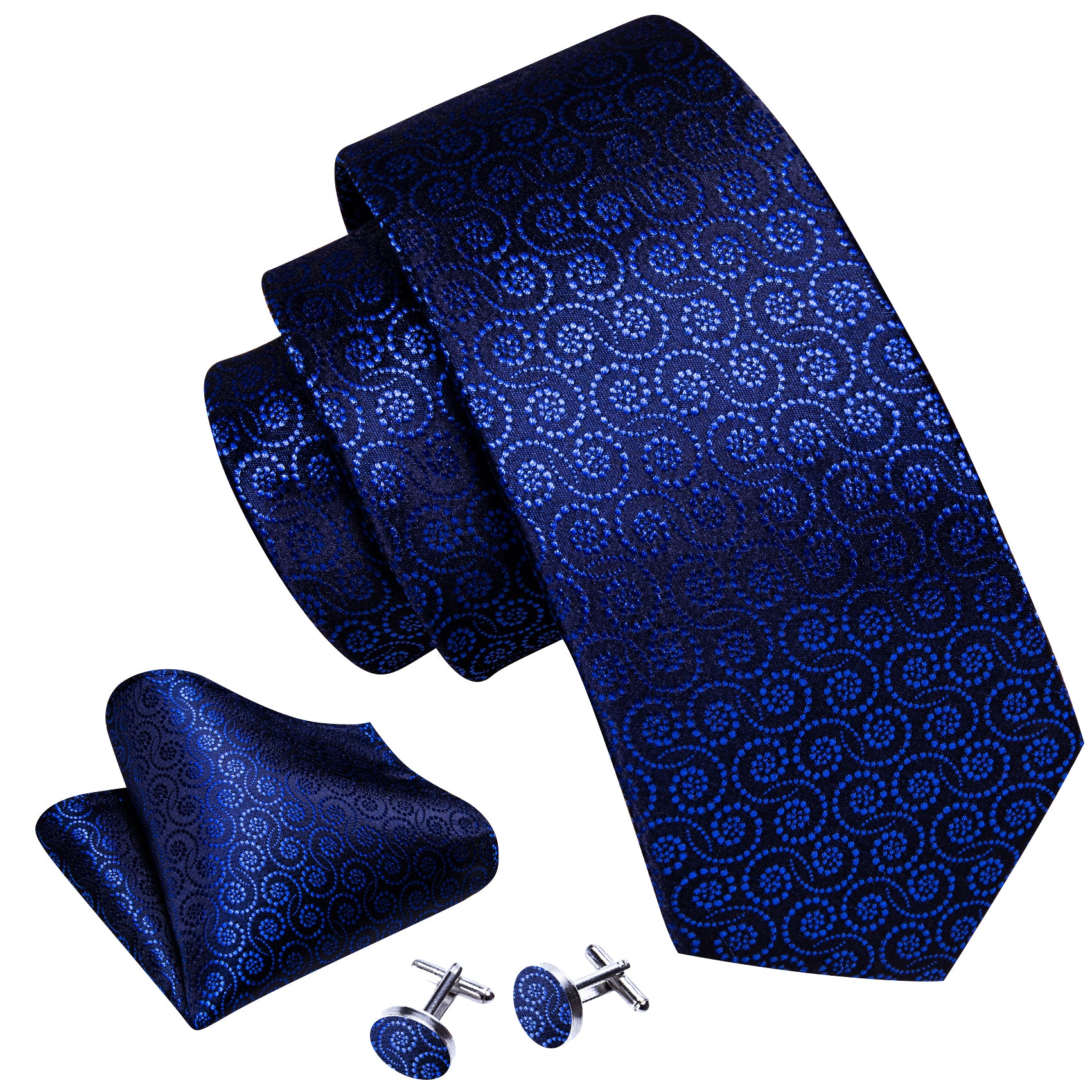 Novetly Navy Blue Silk Necktie Pocket Square Cufflinks Set