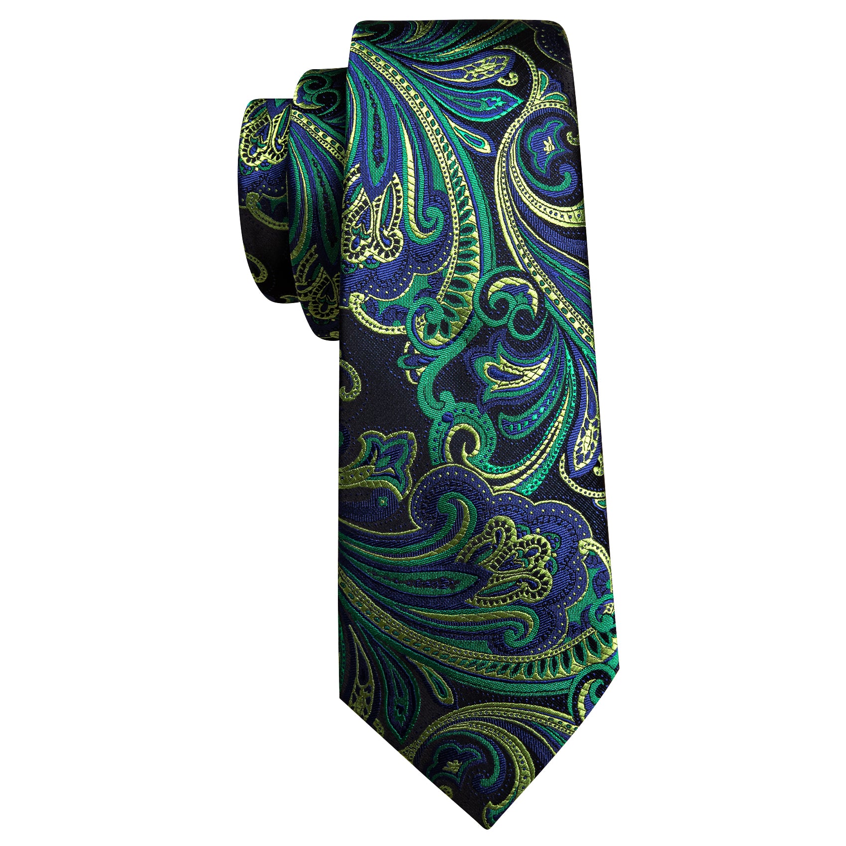 Blue Green Paisley Silk Tie Handkerchief Cufflinks Set