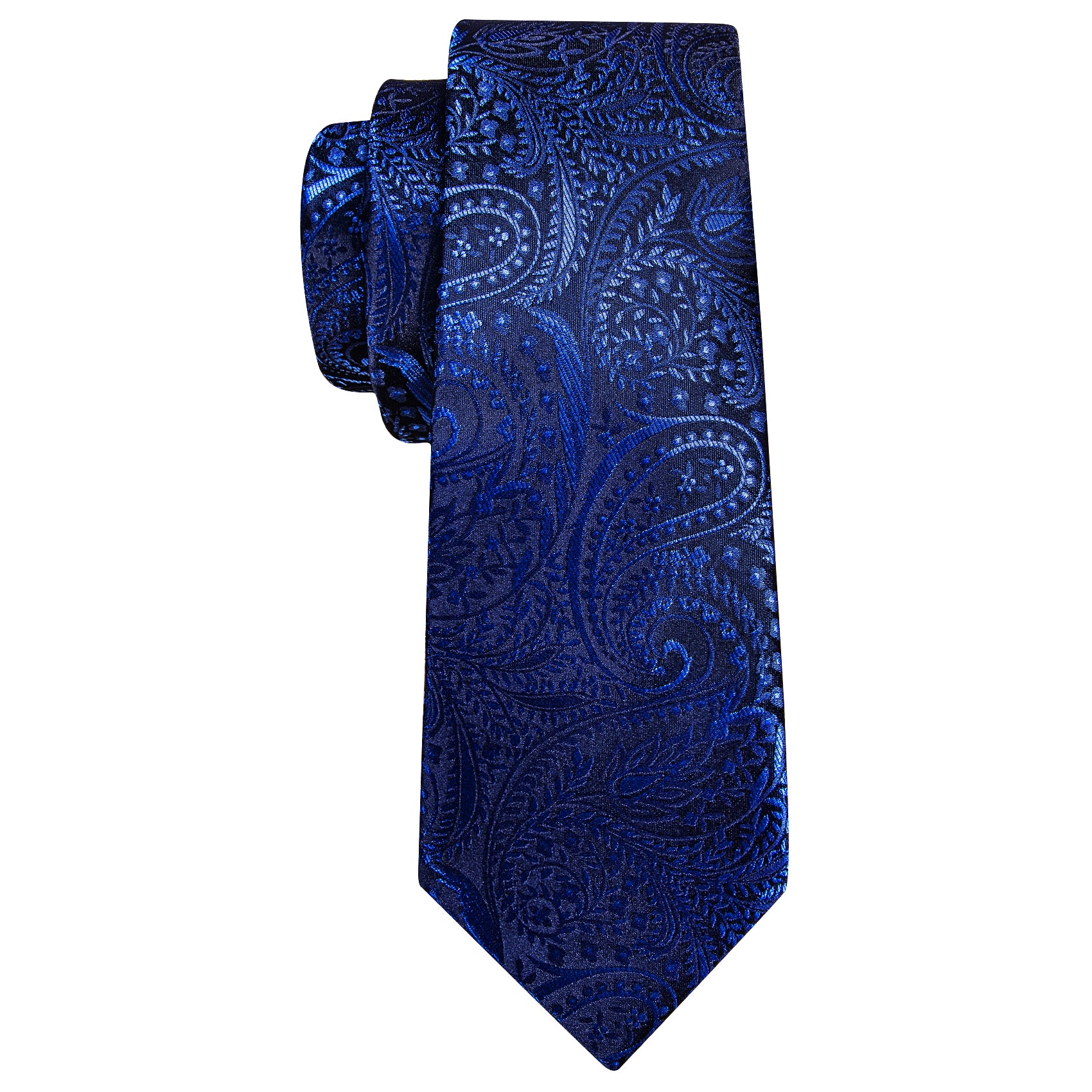 Barrywang Blue Paisley Silk Tie Handkerchief Cufflinks Set