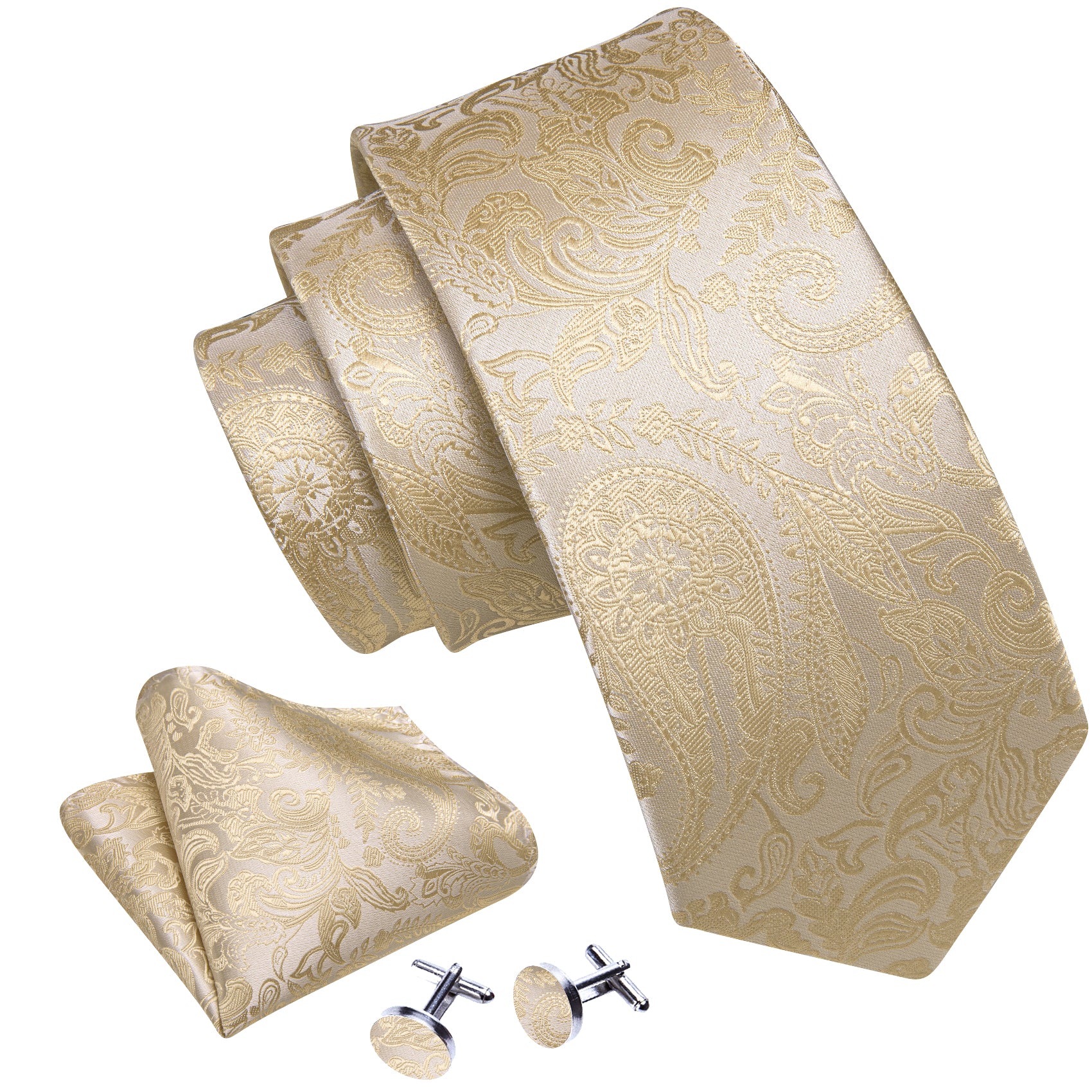 Papaya Whip Paisley Silk Tie Handkerchief Cufflinks Set