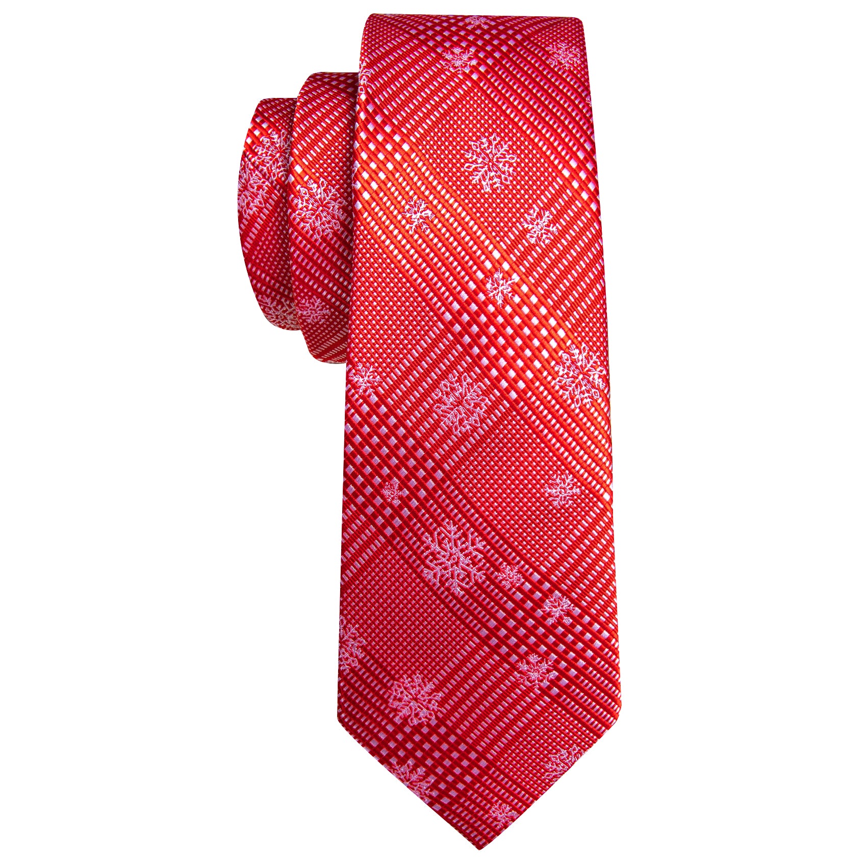 Christmas Red White Striped Snowflake Silk Tie Handkerchief Cufflinks Set