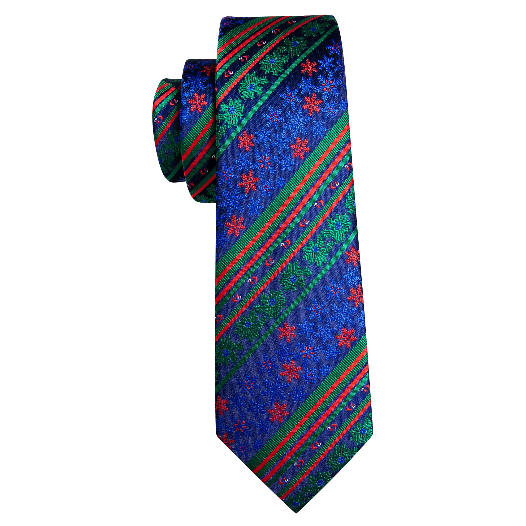 Christmas Striped Blue Green Floral Men's Tie Pocket Square Cufflinks Set