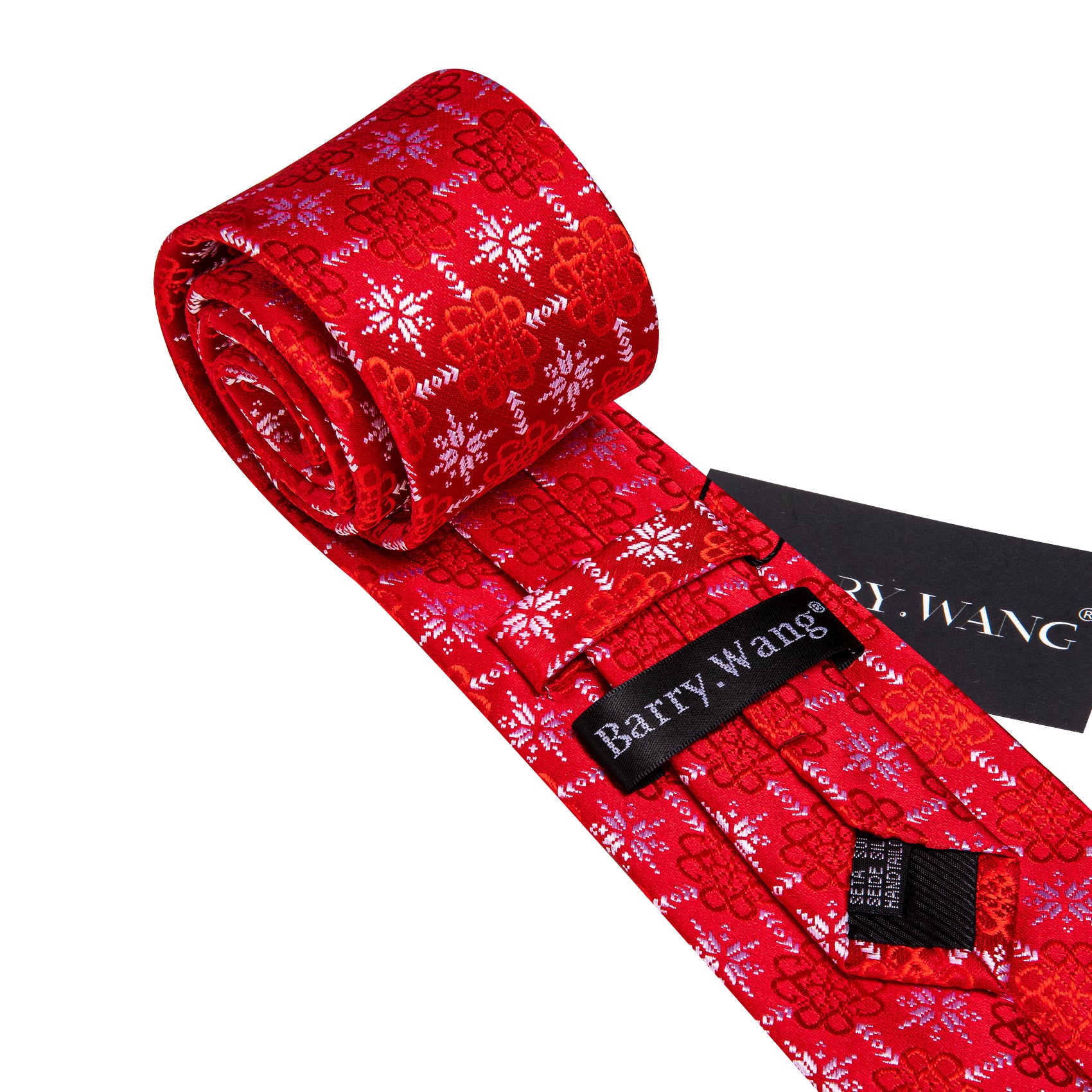 Christmas Strong Red Snowflake Silk Tie Handkerchief Cufflinks Set