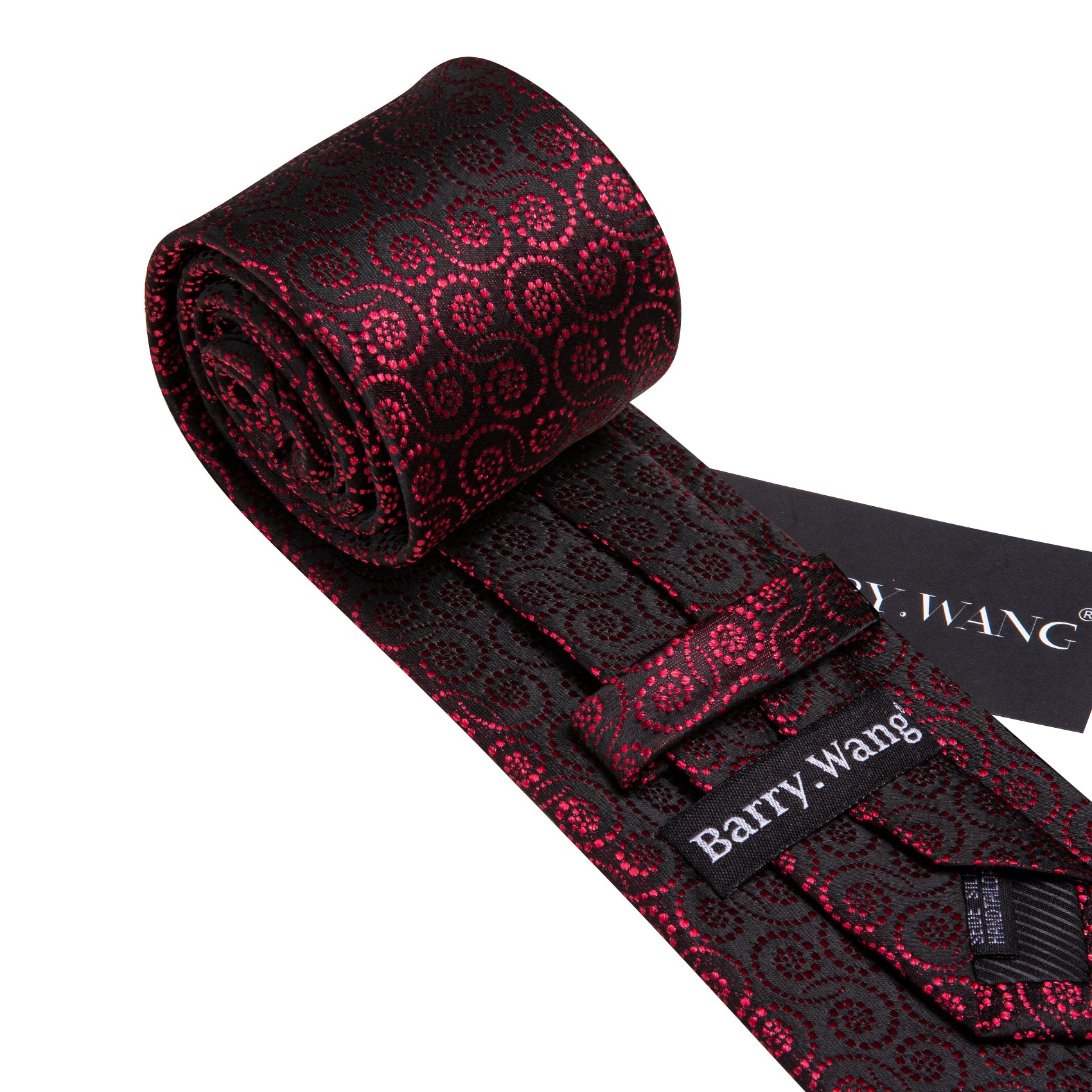 Novetly Red Black Floral Silk Tie Pocket Square Cufflinks Set