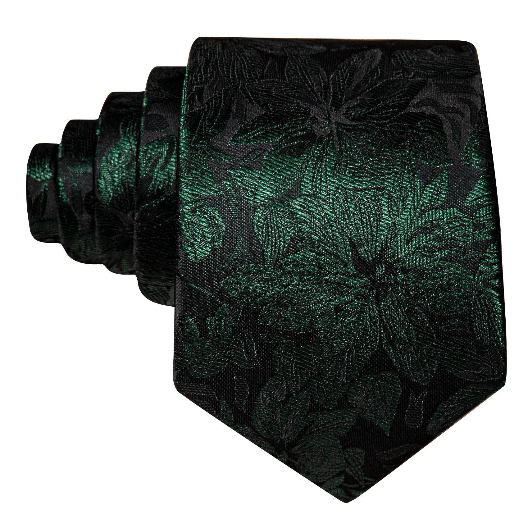 Green Black Flower Silk Tie Pocket Square Cufflinks Set