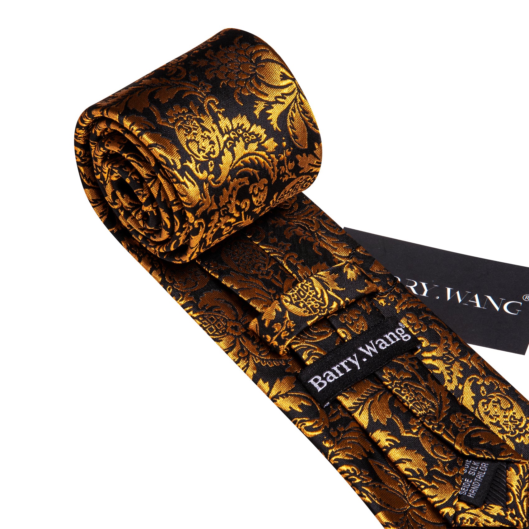 Black Gold Paisley Silk Tie Handkerchief Cufflinks Set