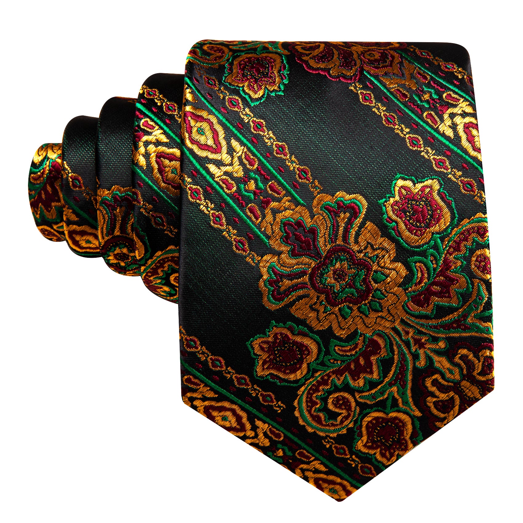 Orange Green Paisley Silk Tie Handkerchief Cufflinks Set
