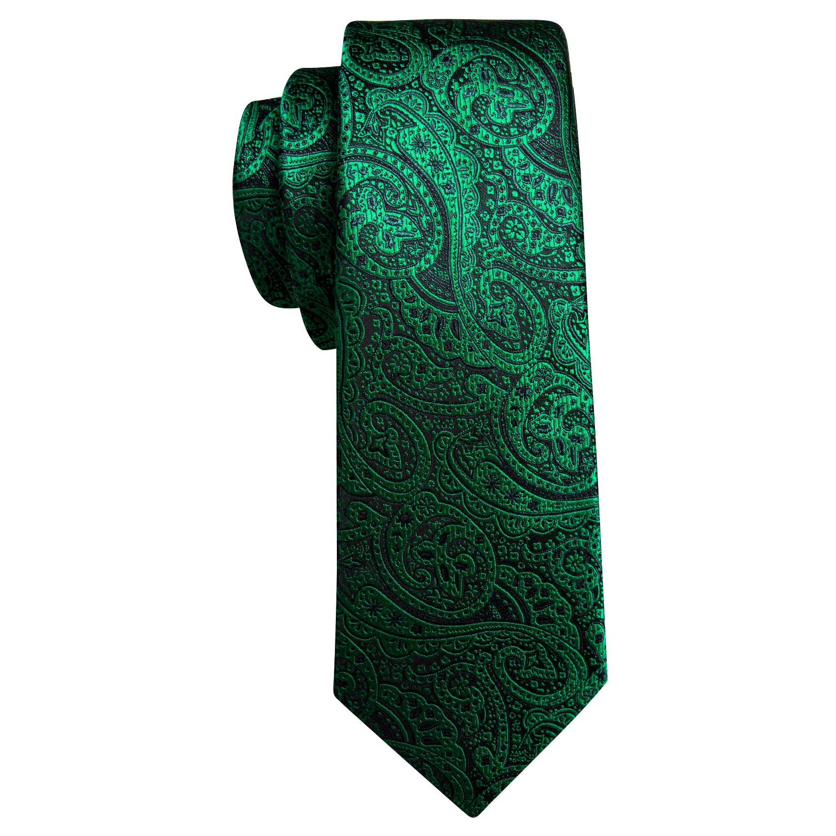 Green Paisley Silk Tie Handkerchief Cufflinks Set