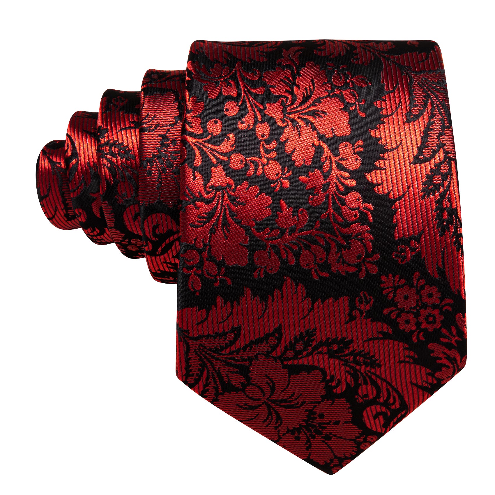 Red Black Paisley Silk Tie Pocket Square Cufflinks Set