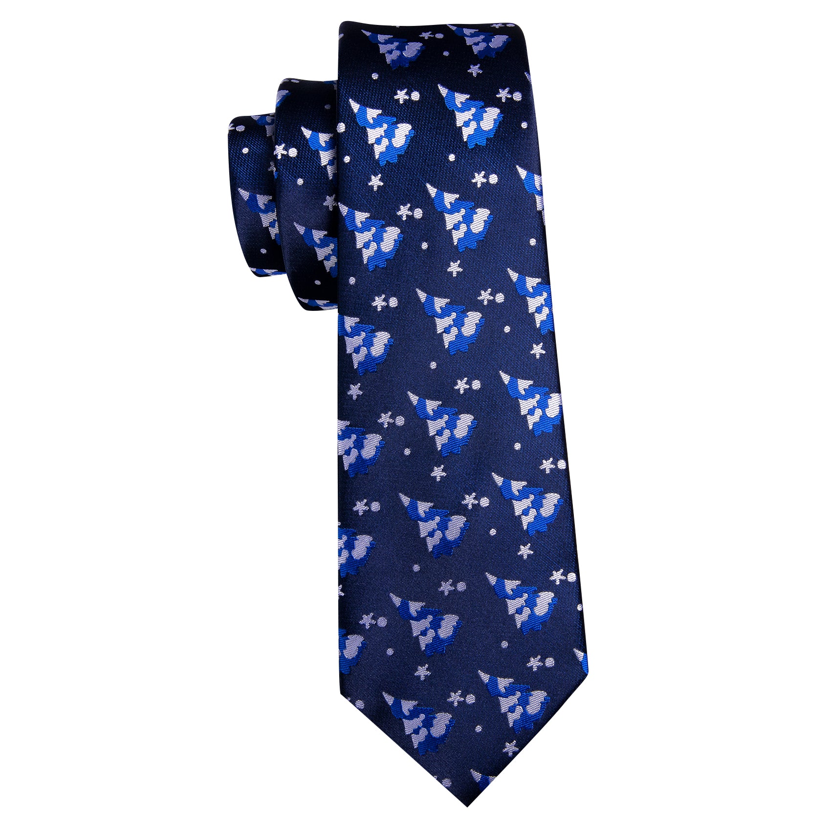 Blue White Christmas Tree Men's Tie Pocket Square Cufflinks Set