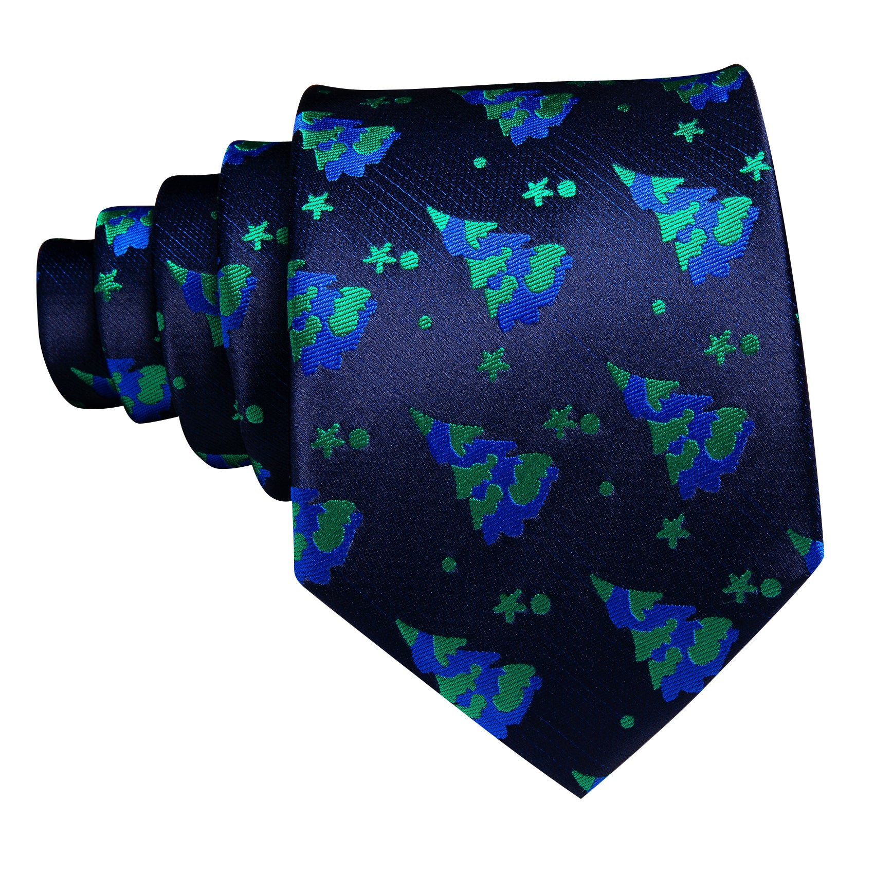 Blue Green Christmas Tree Men's Tie Pocket Square Cufflinks Set