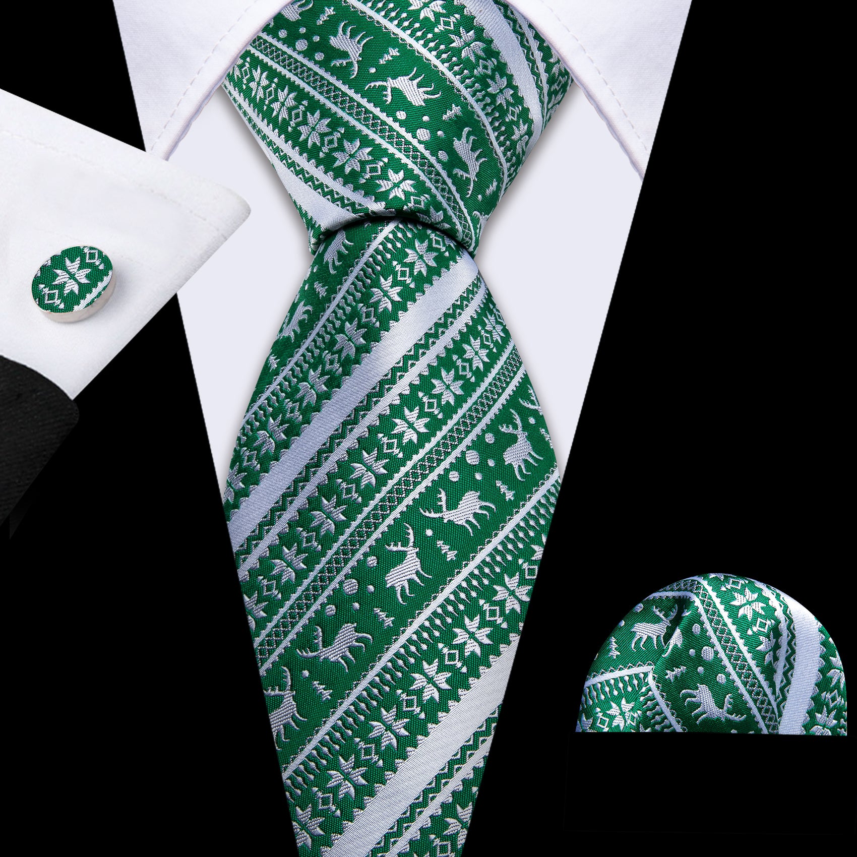 Green White Elk Men's Striped Tie