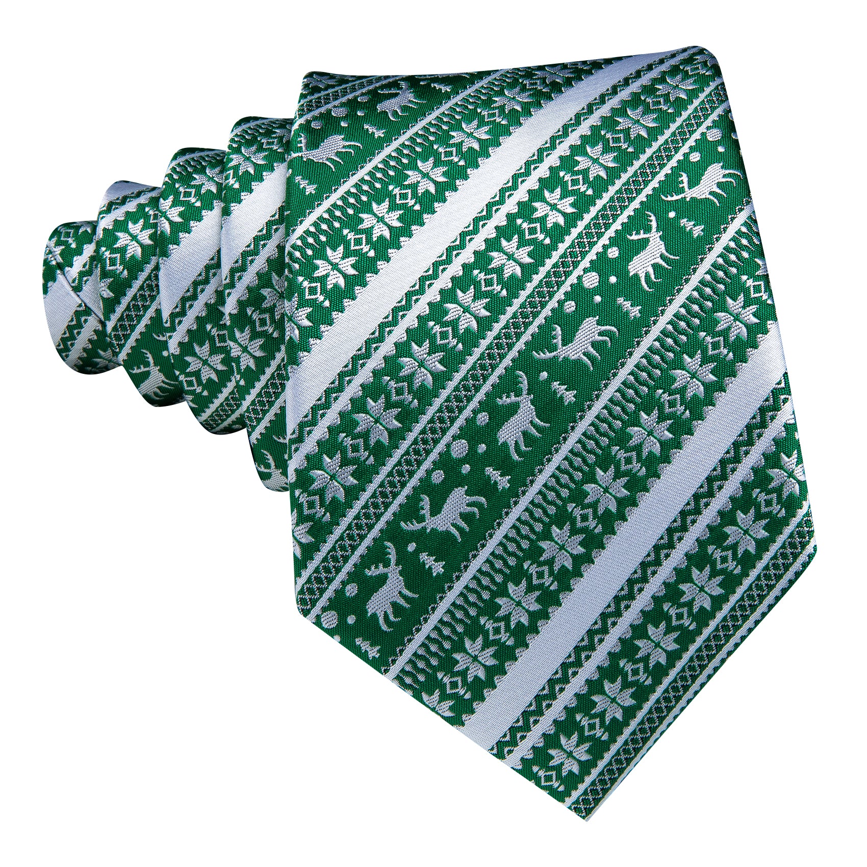 Green White Christmas Elk Mens Striped Ties Necktie Handkerchief Cufflinks