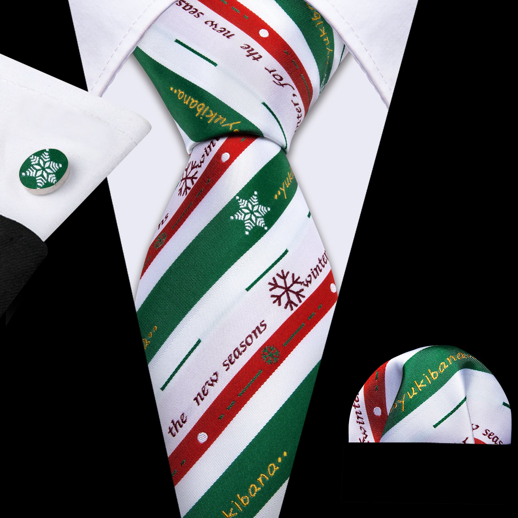 Christmas Pattern Mens Striped Ties Necktie Handkerchief Cufflinks