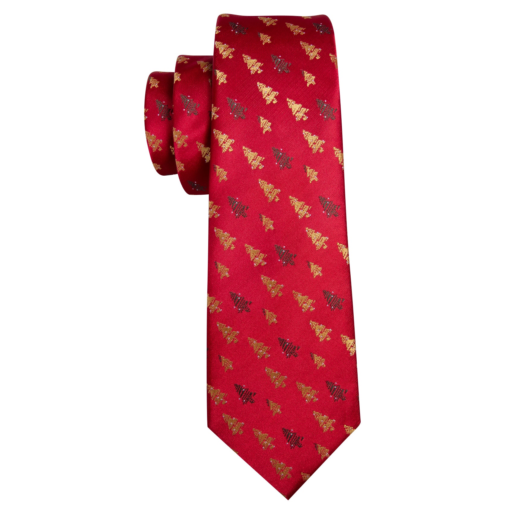 Barry.wang Christmas Tie Red Gold Xmas Tree Pattern Men's Tie Set