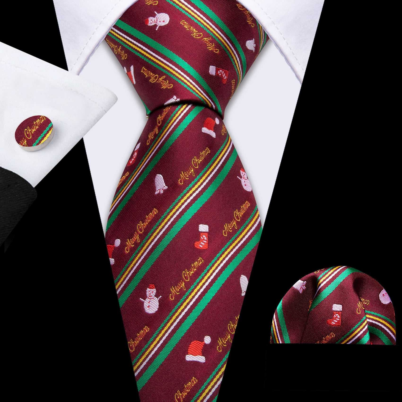  Christmas Tie Claret Xmas Santa Claus Pattern Men's Tie
