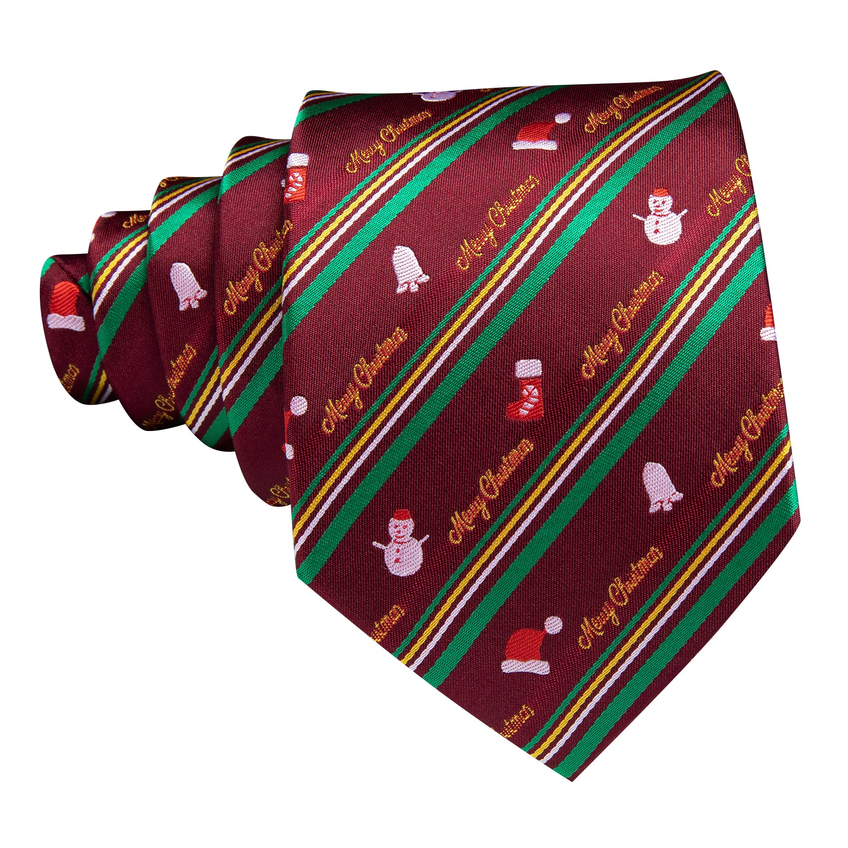 Barry.wang Christmas Tie Claret Xmas Santa Claus Pattern Men's Tie Set