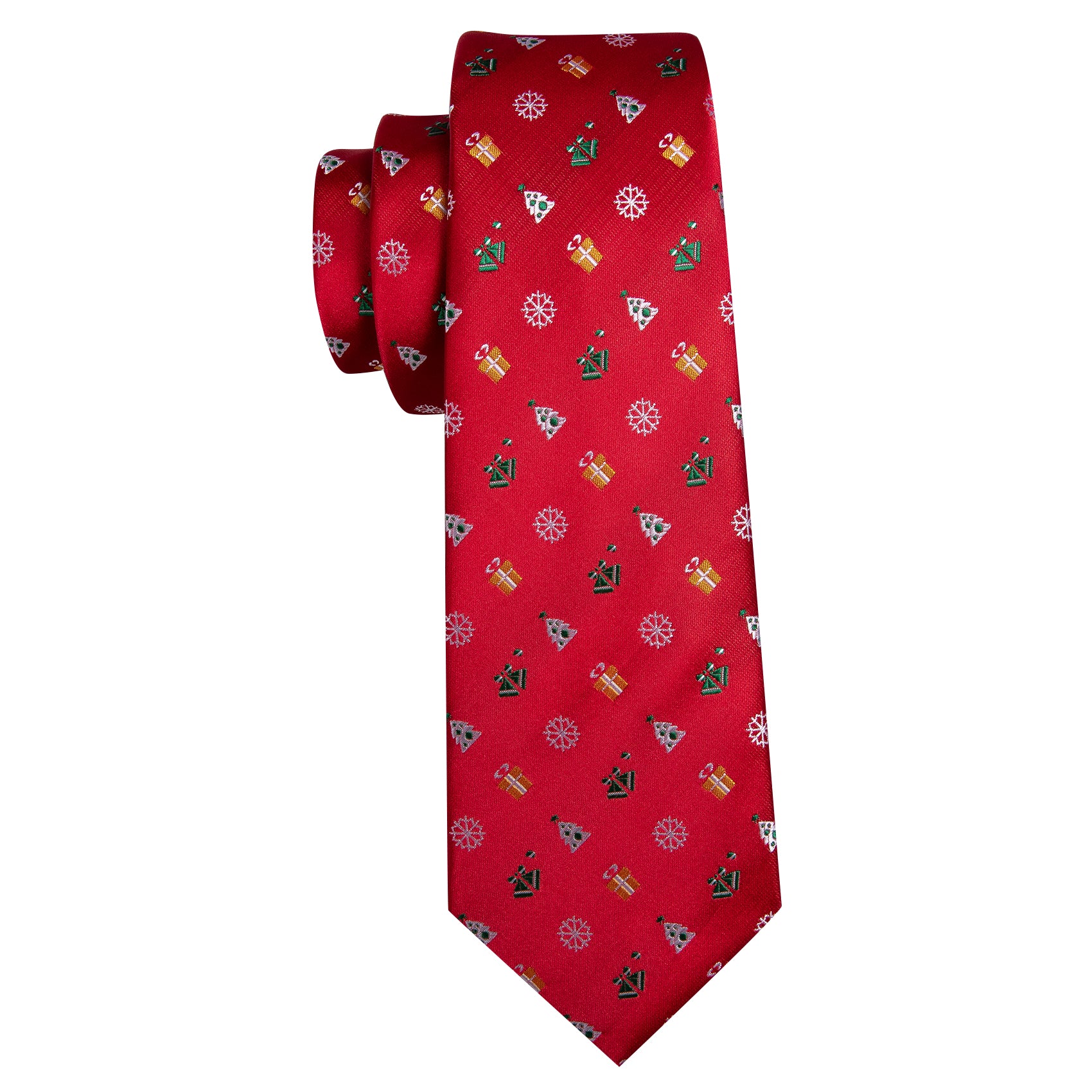 Barry.wang Red Tie Mens Christmas Pattern Tie Hanky Cufflinks Set