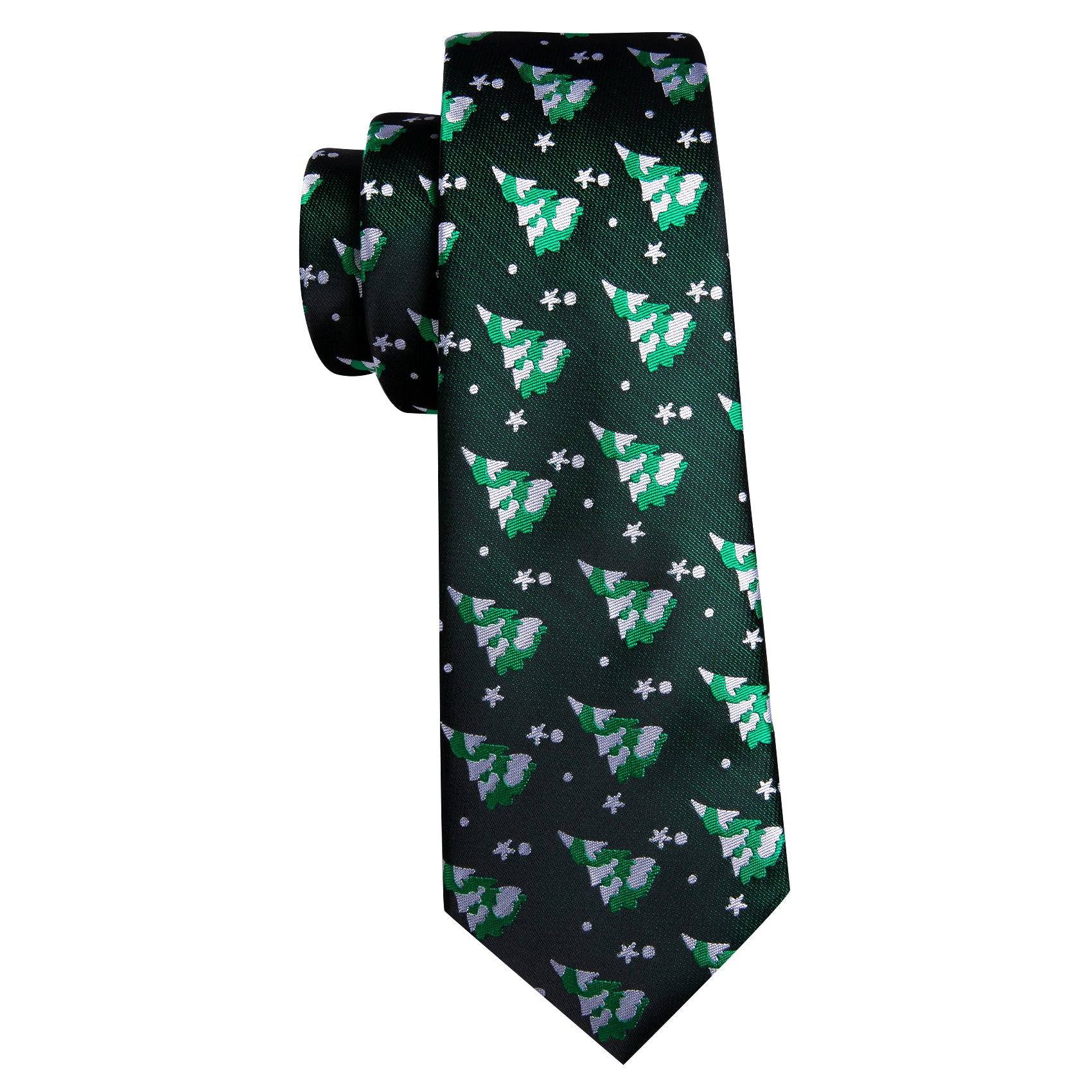 Green White Christmas Tree Silk Tie Handkerchief Cufflinks Set