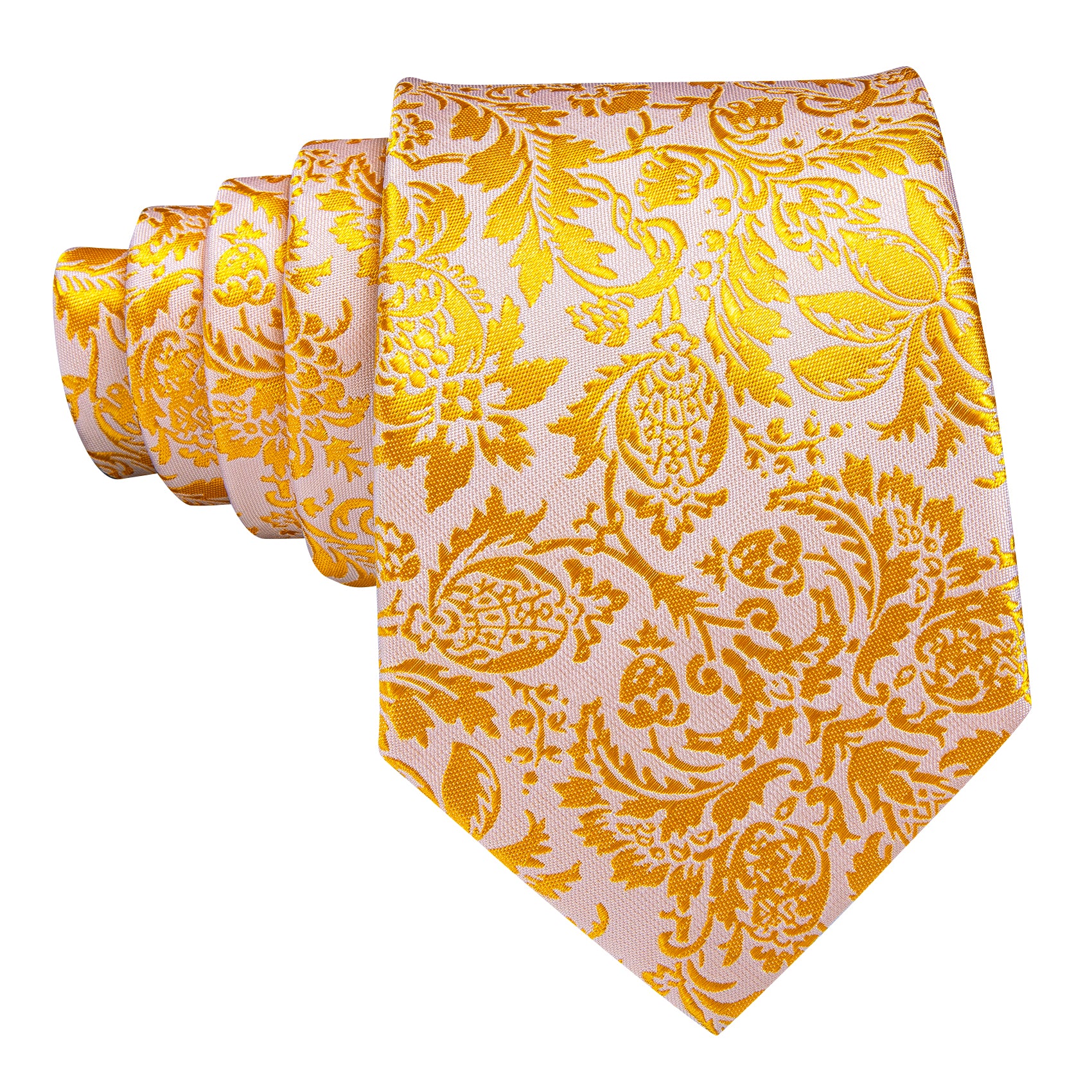 Yellow White Floral  Silk Tie Handkerchief Cufflinks Set