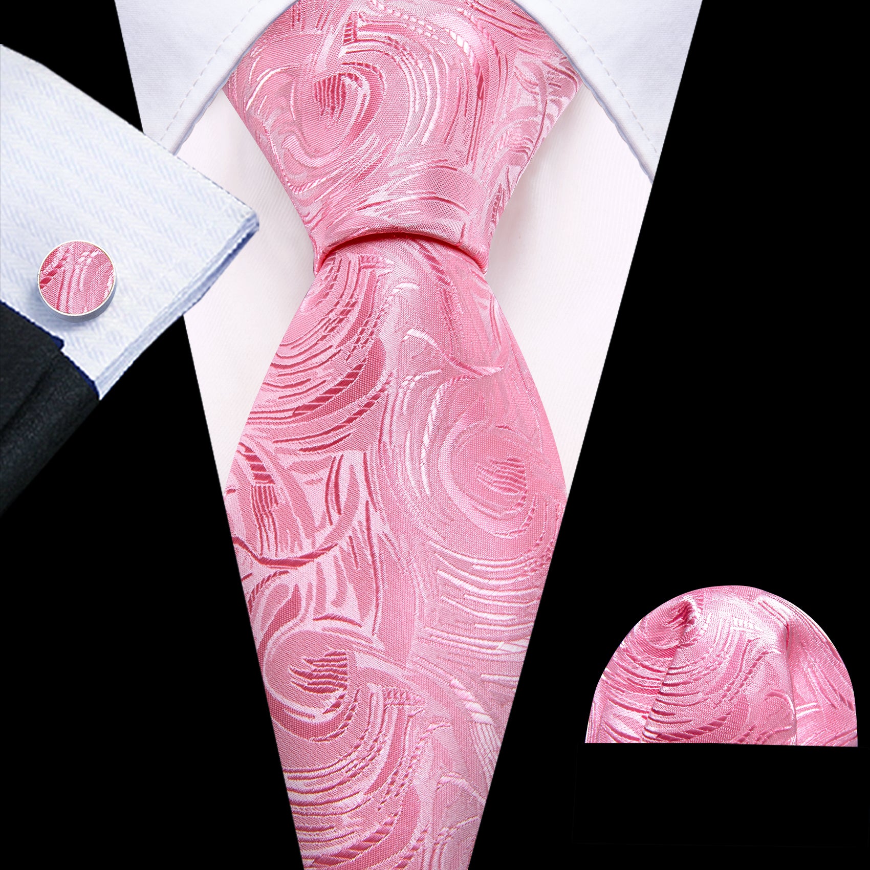 Pale Red Paisley Silk Tie Handkerchief Cufflinks Set
