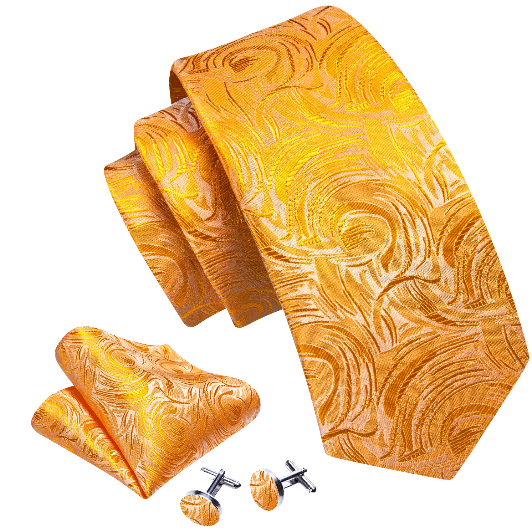 Marigold Paisley Silk Tie Handkerchief Cufflinks Set