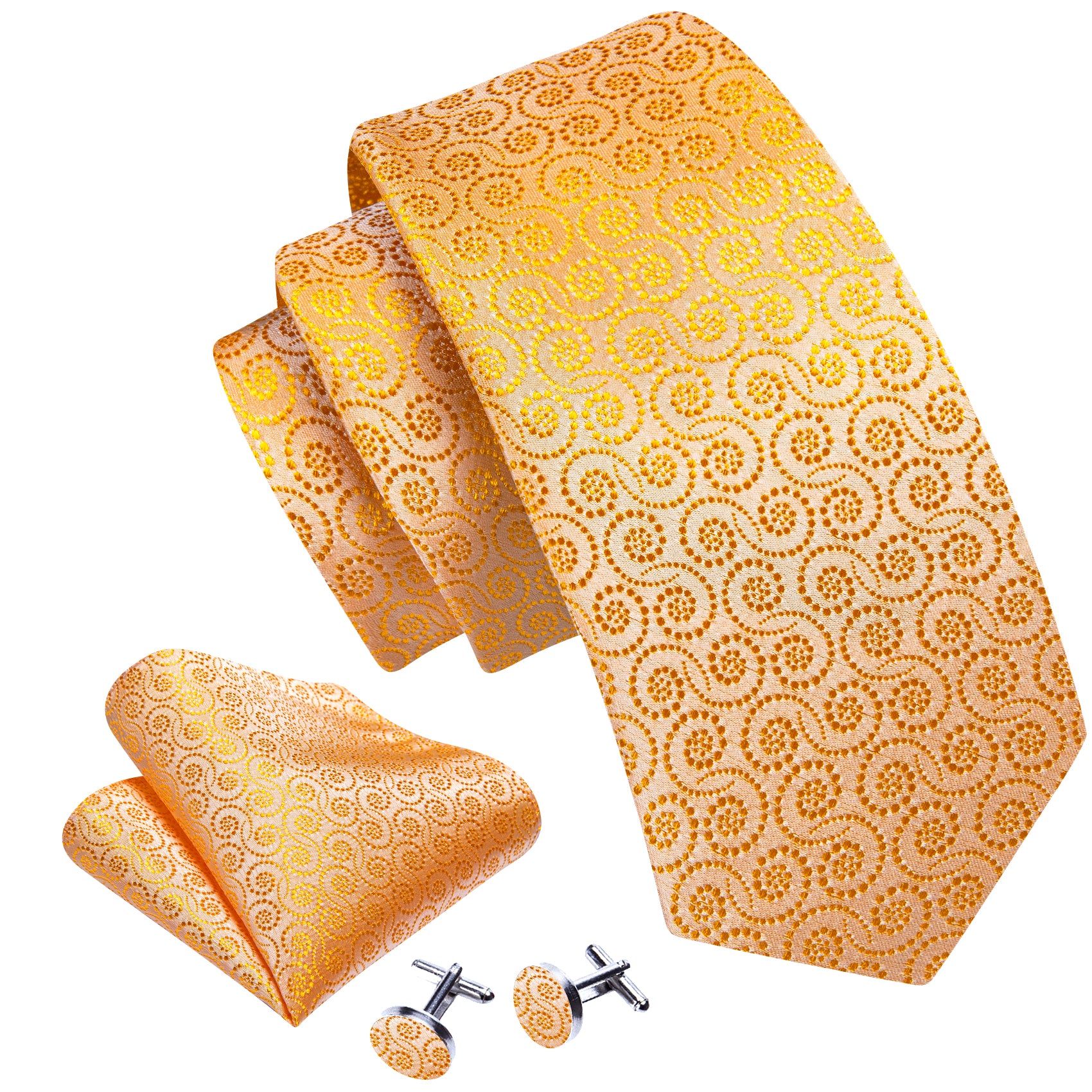 Novetly Gold Yellow Floral Silk Tie Handkerchief Cufflinks Set
