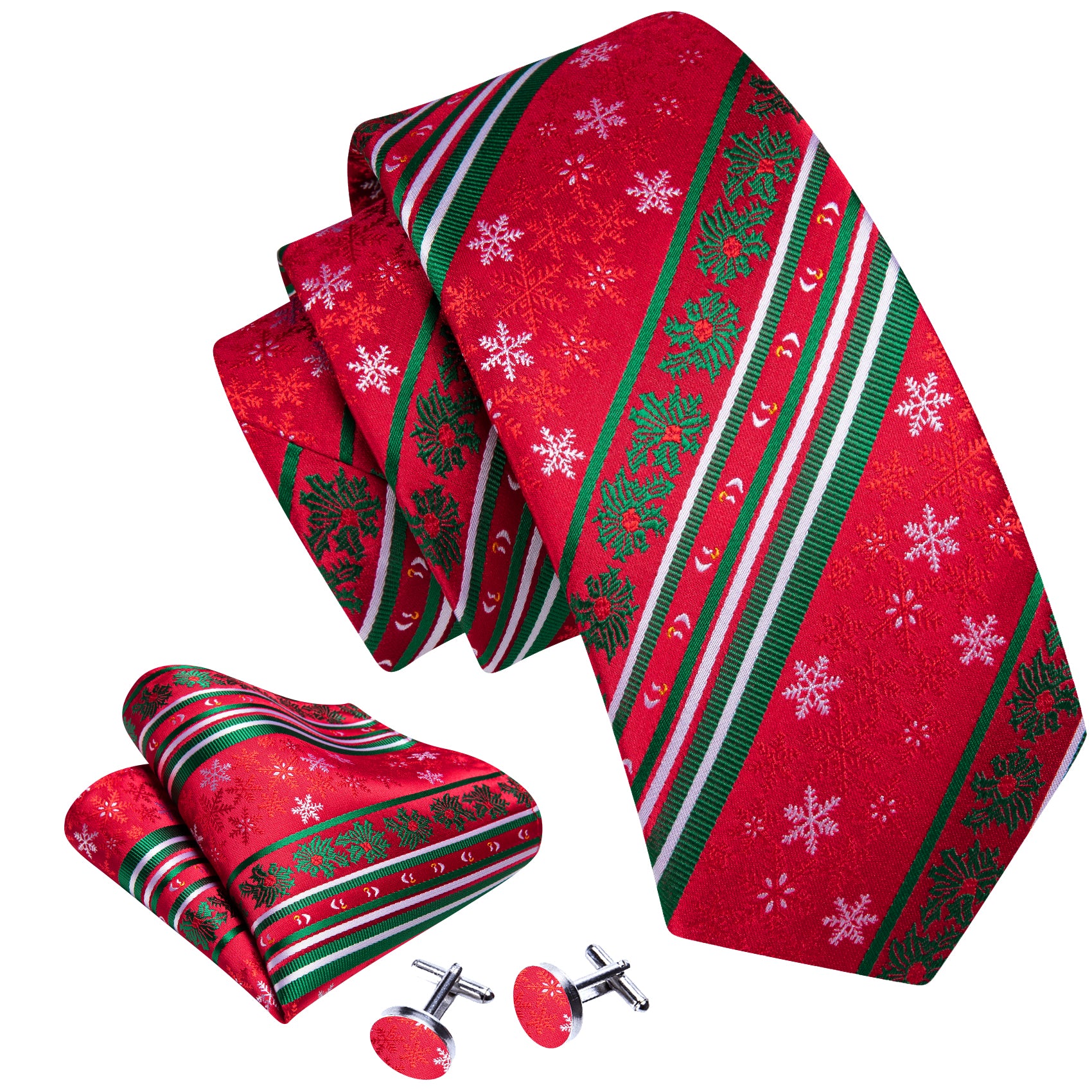 Christmas Red Xmas Snowflake Pattern Mens Tie Hanky Cufflinks Set