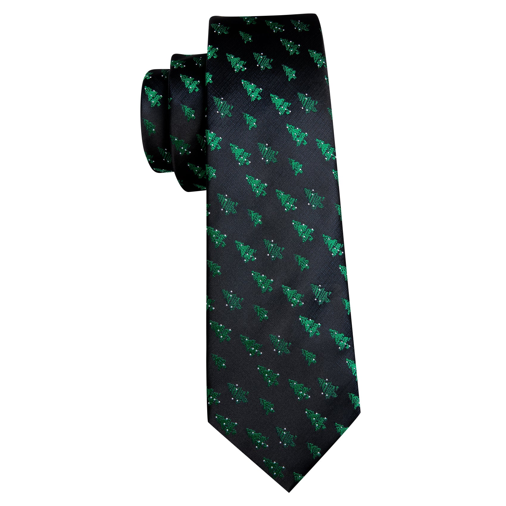 Christmas Black Green Xmas Tree Pattern Mens Tie Hanky Cufflinks Set