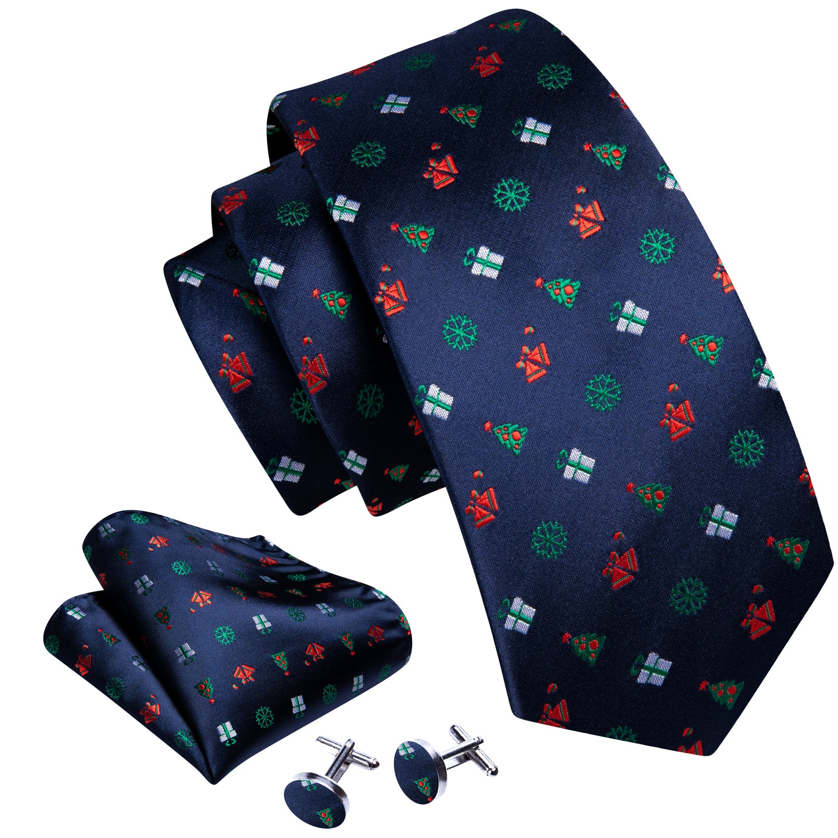 Christmas Blue Red Pattern Mens Tie Hanky Cufflinks Set