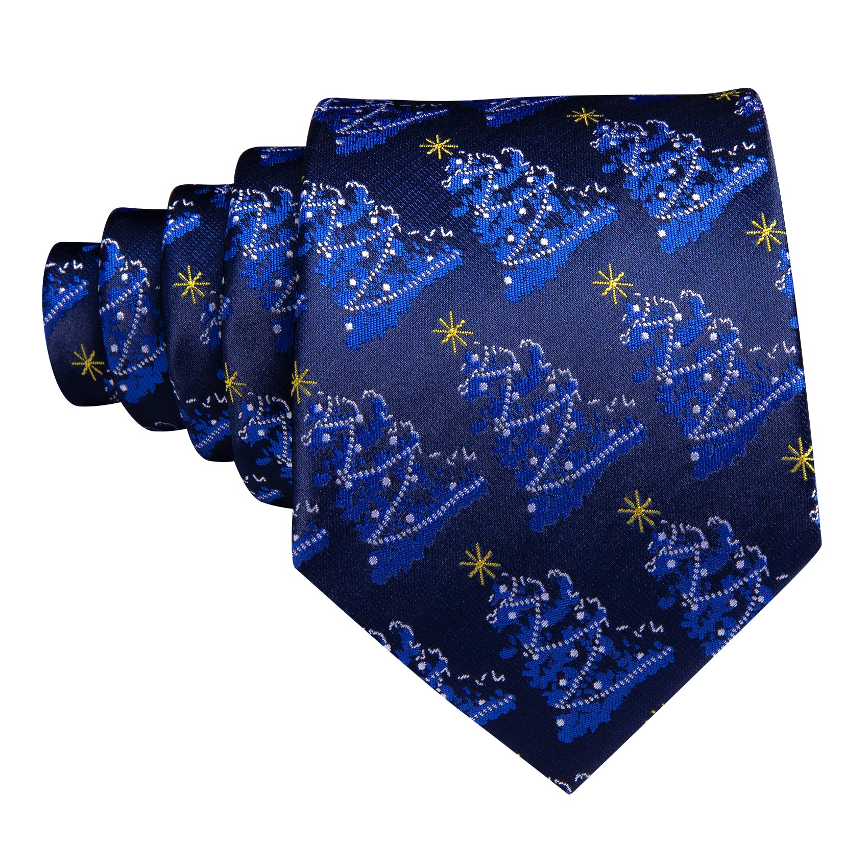 Blue Christmas Tree Pattern Mens Tie Hanky Cufflinks Set