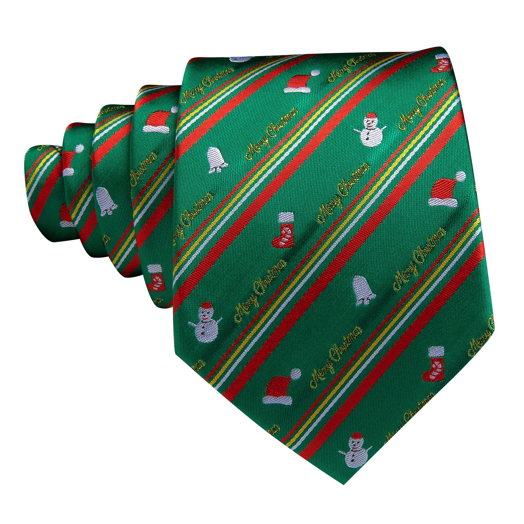 Barry.wang Christmas Tie Green Red Snowman Pattern Men's Tie Hanky Cufflinks Set