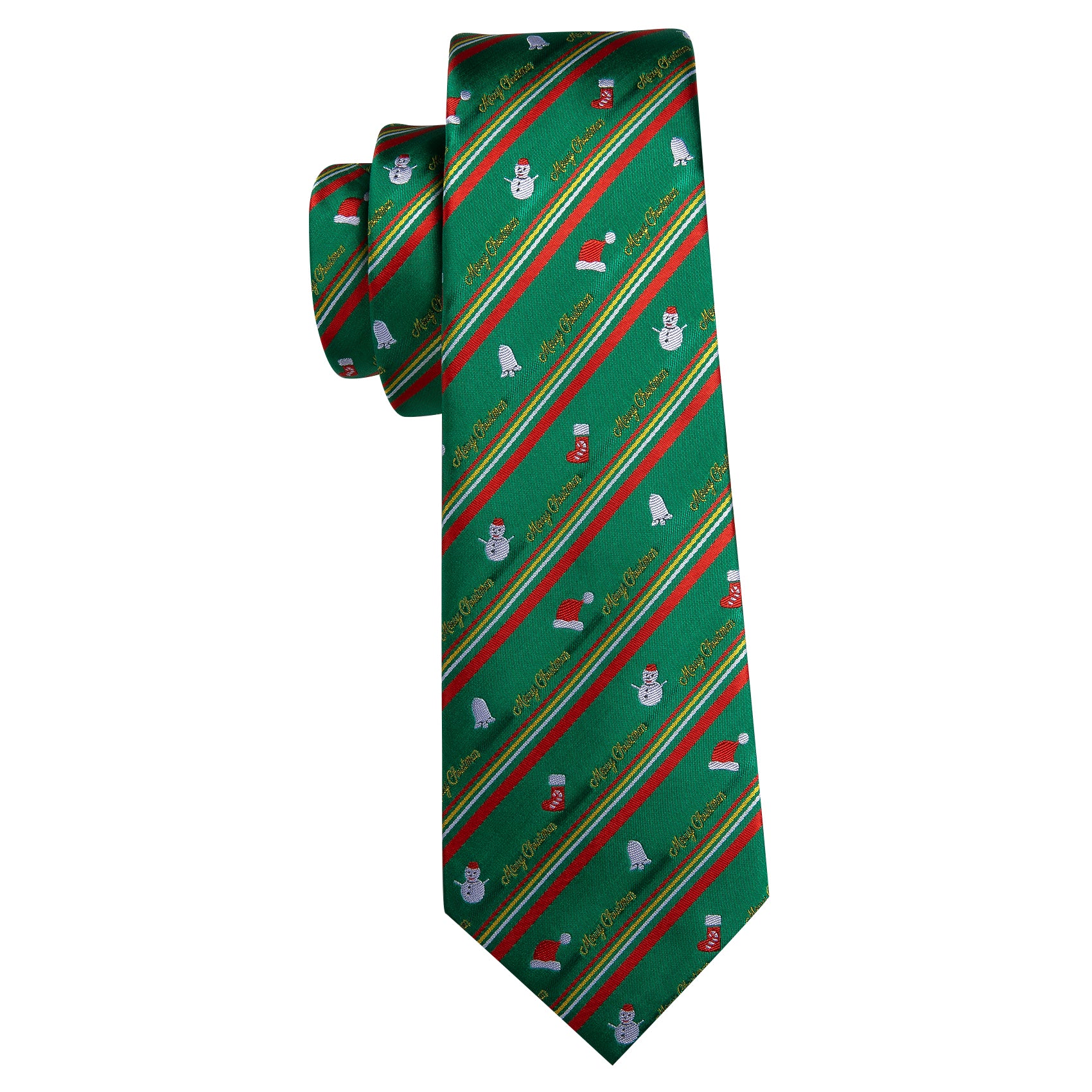 Barry.wang Christmas Tie Green Red Snowman Pattern Men's Tie Hanky Cufflinks Set