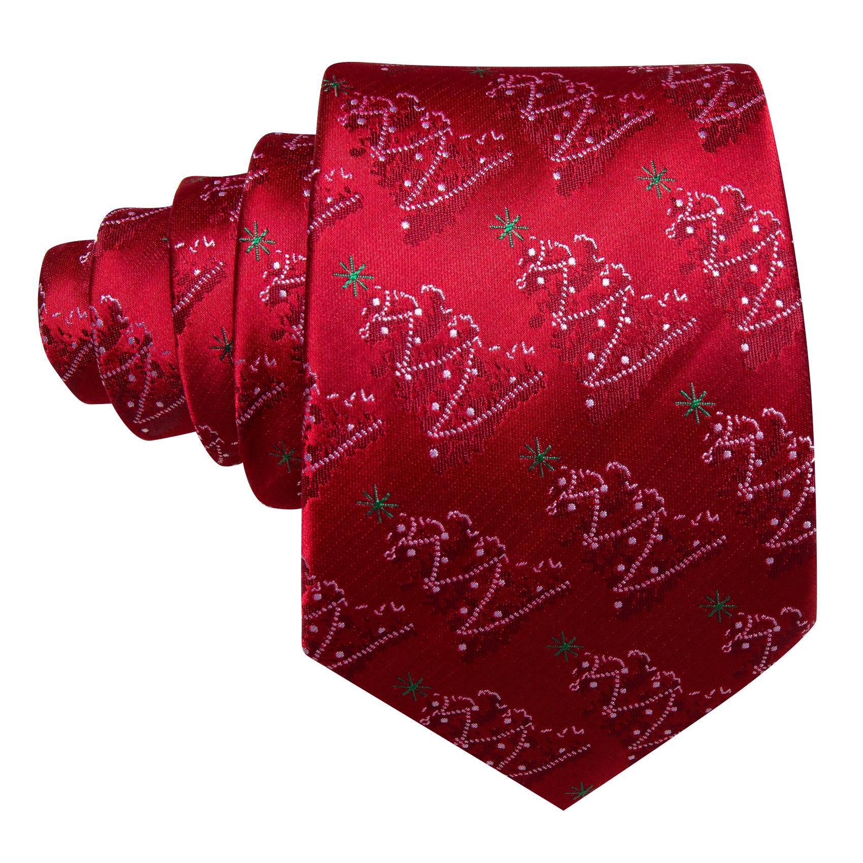Christmas Red Xmas Tree Silk Tie Handkerchief Cufflinks Set