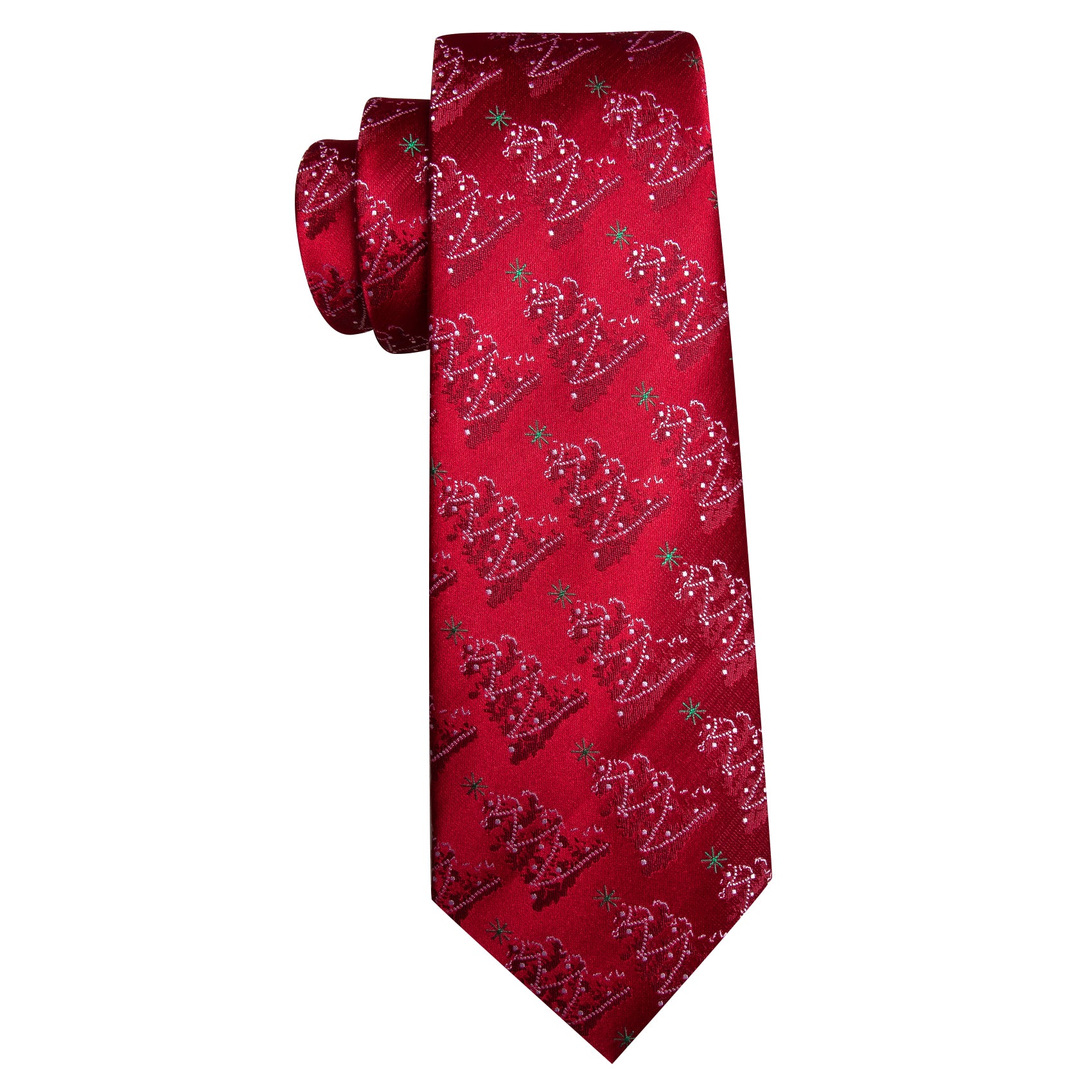 Christmas Red Xmas Tree Silk Tie Handkerchief Cufflinks Set